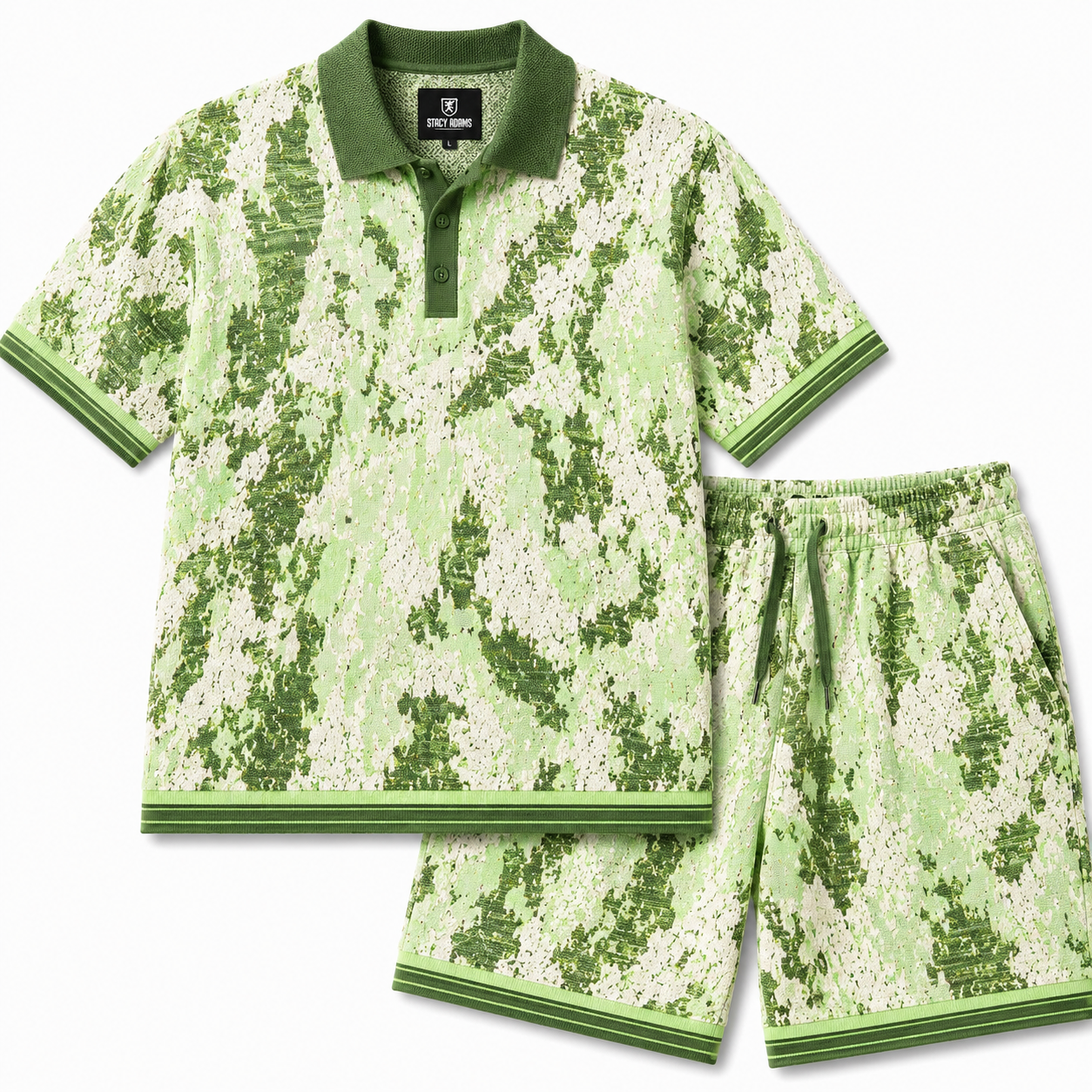 Men’s Jacquard Shorts Set – Relaxed Fit – Green 91031
