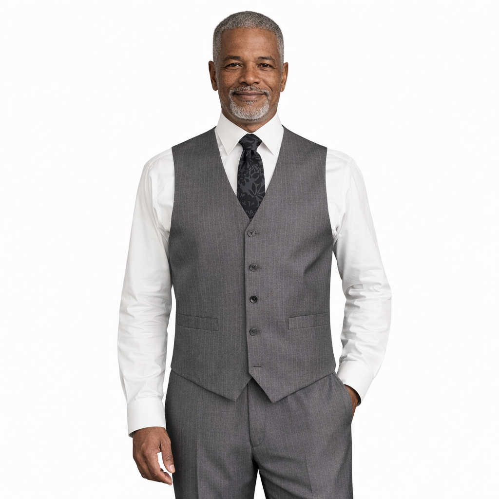 Men’s Shadow Stripe 3 Piece Suit – Charcoal Regular Fit Vest V2RS-7