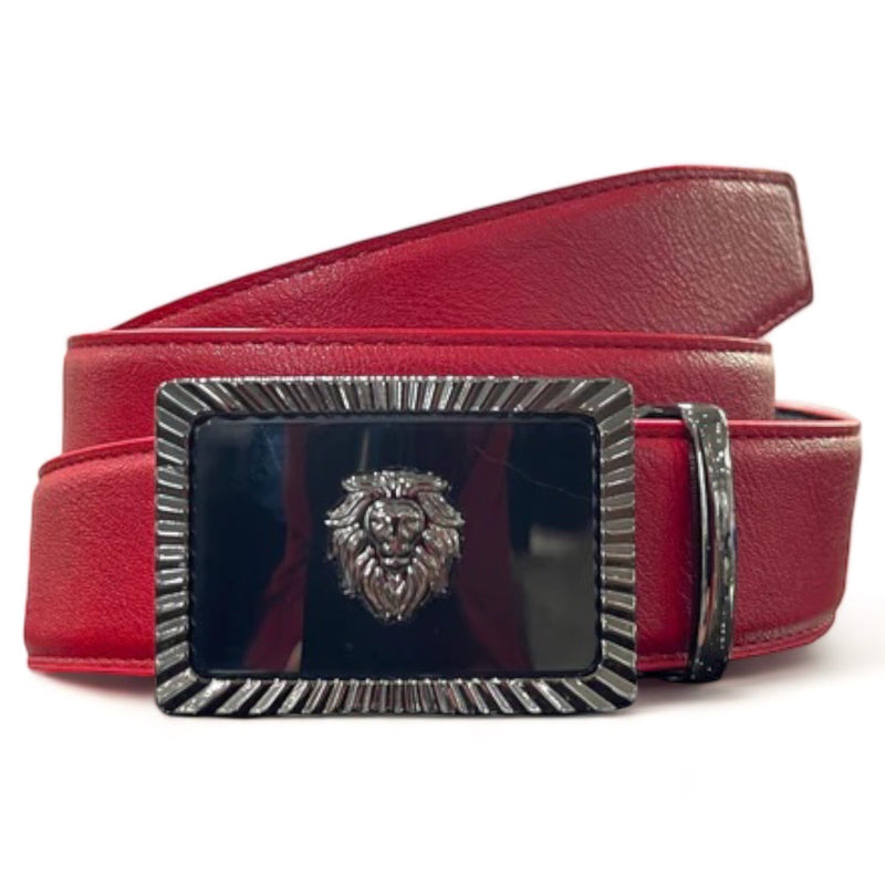 Designer fashion belt (Red/Black) Lion Head