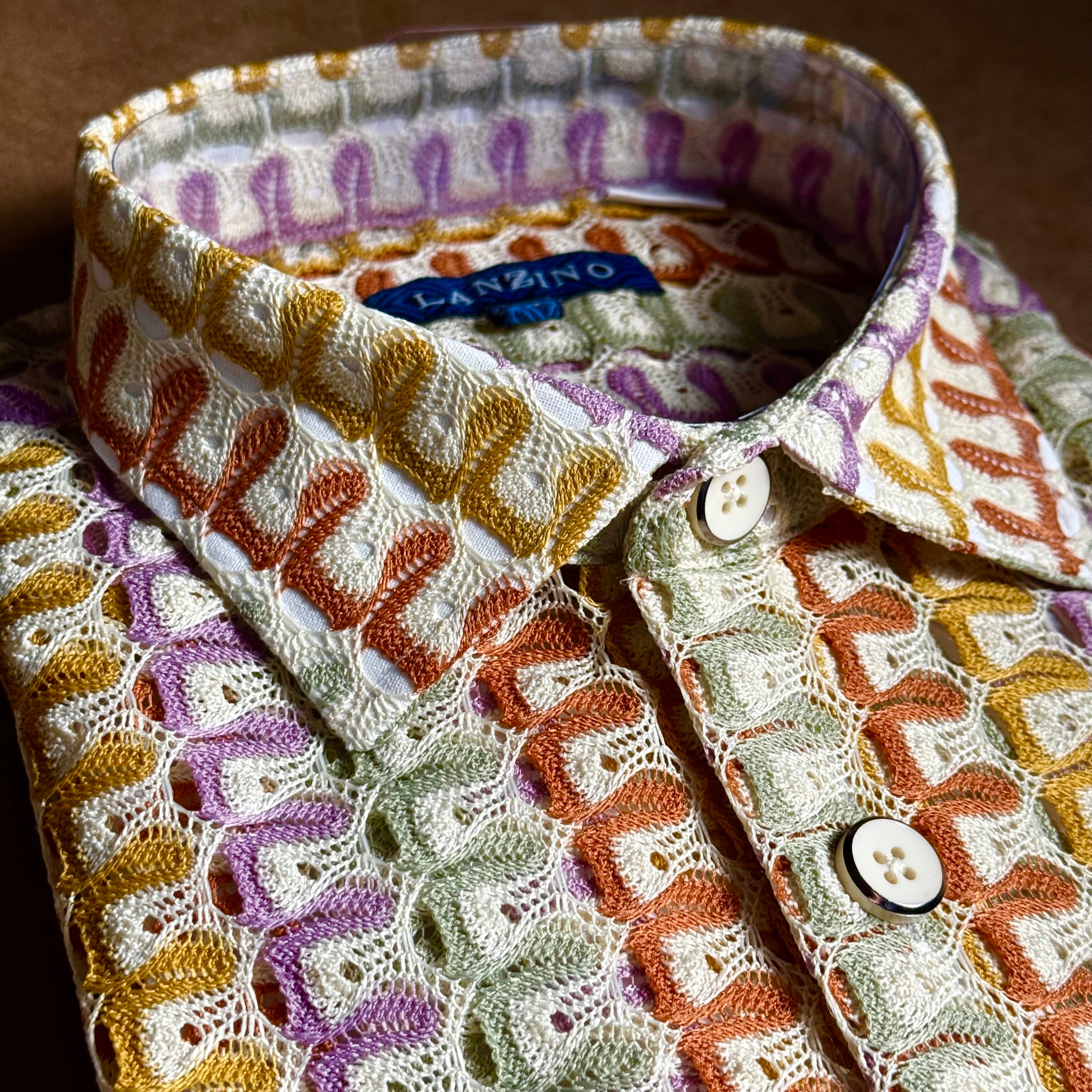 Lanzino "Woven" Short Sleeve Shirt (Tan) 120