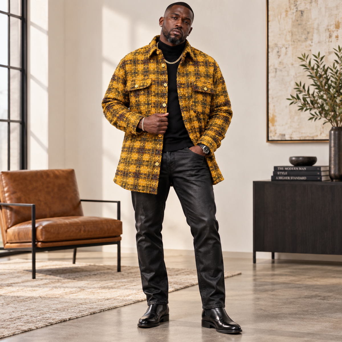 Lanzino Men’s Luxury Shirt Jacket – Gold Black Burgundy