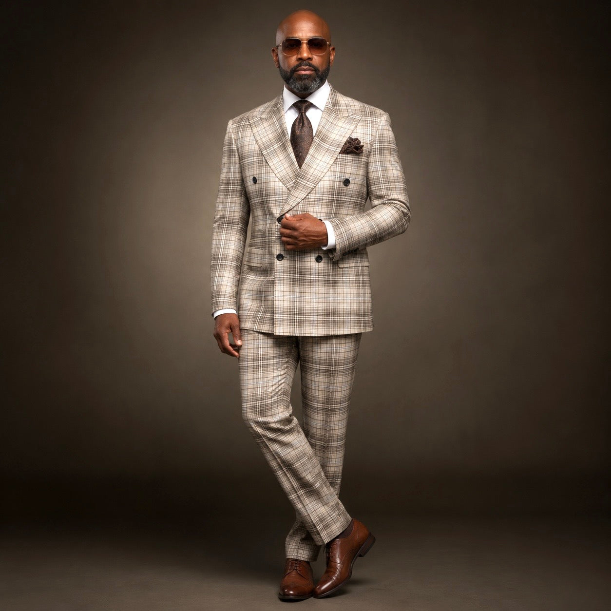 Rossi Man Double Breast Modern Fit Suit: Beige Black - MilanoRm2021