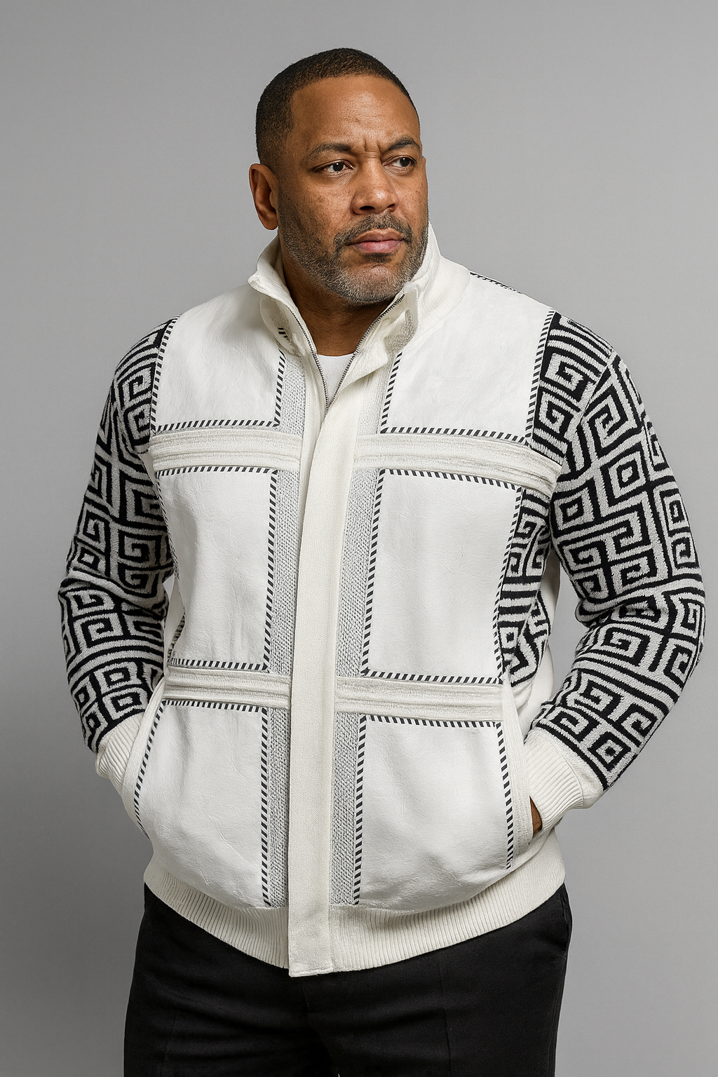 Silversilk Sweater Jacket (White/Black) 11012