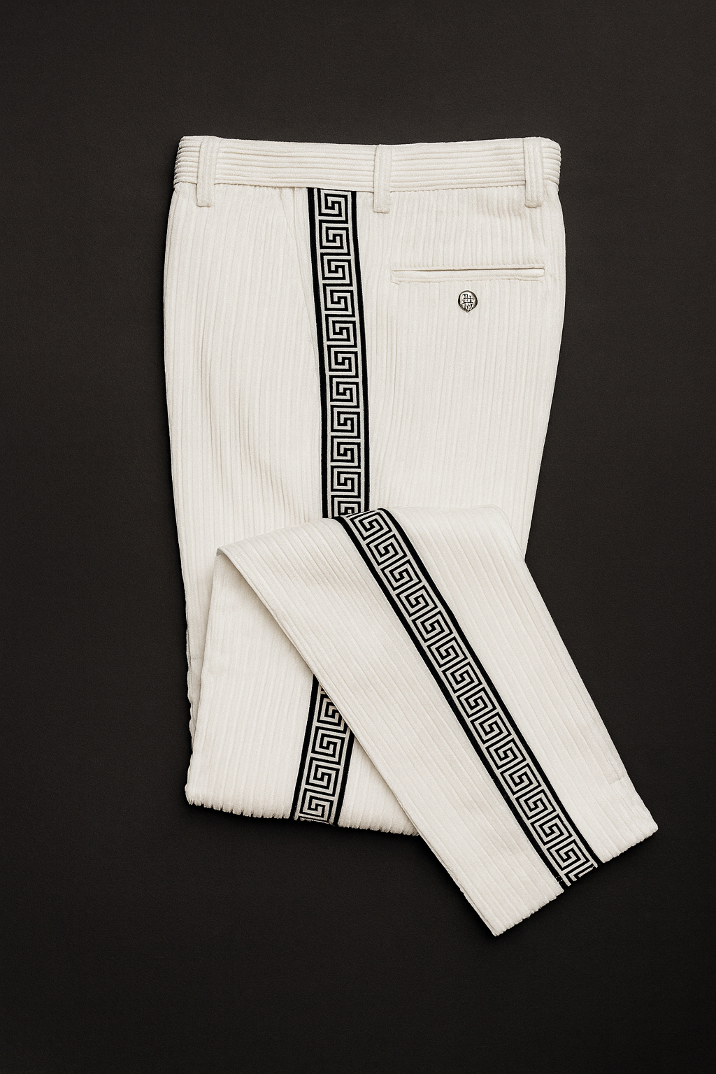 Prestige Greek Key Corduroy Pant (White/Black)