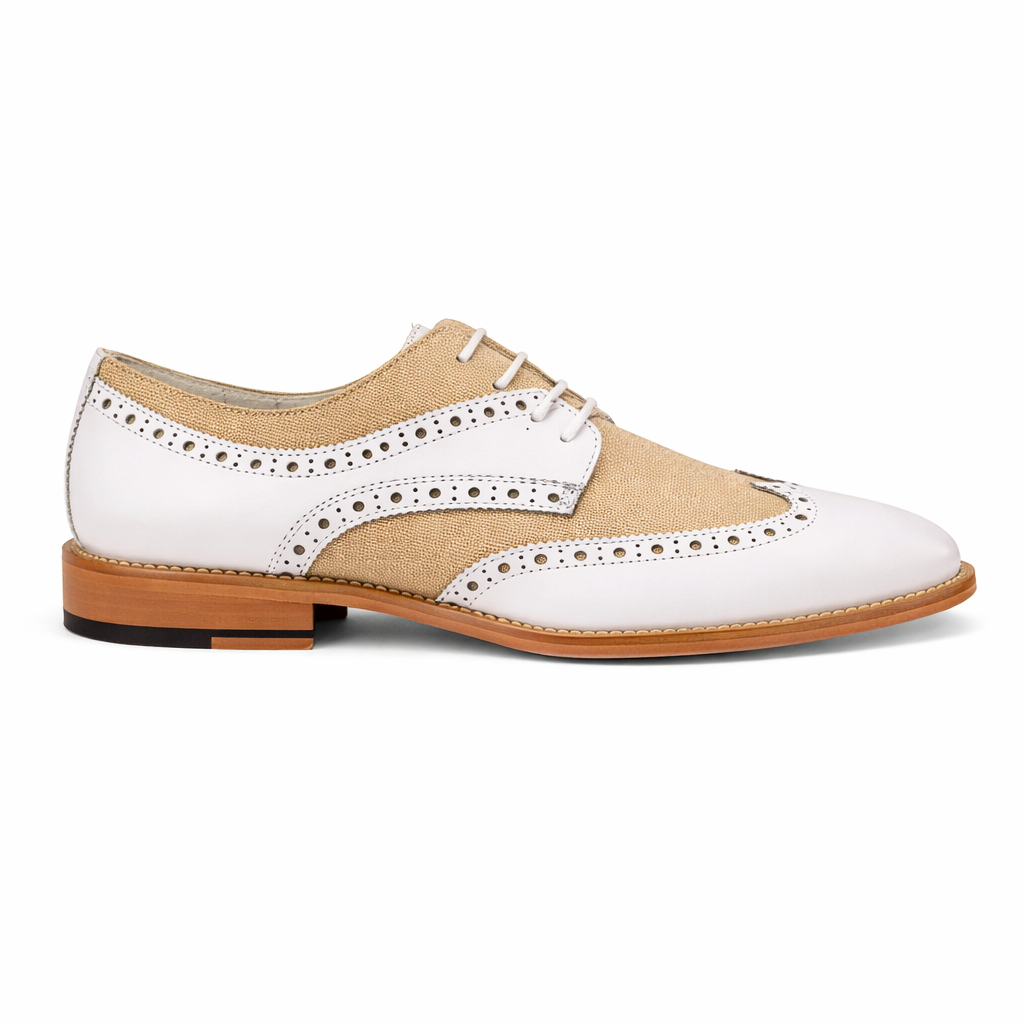 Giovanni NICO Men’s Wingtip Leather Oxford Dress Shoe – White Beige