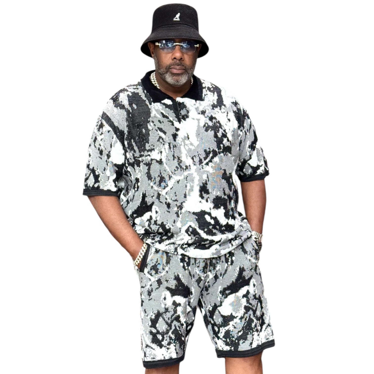 Men’s Jacquard Shorts Set – Relaxed Fit – Black 91031