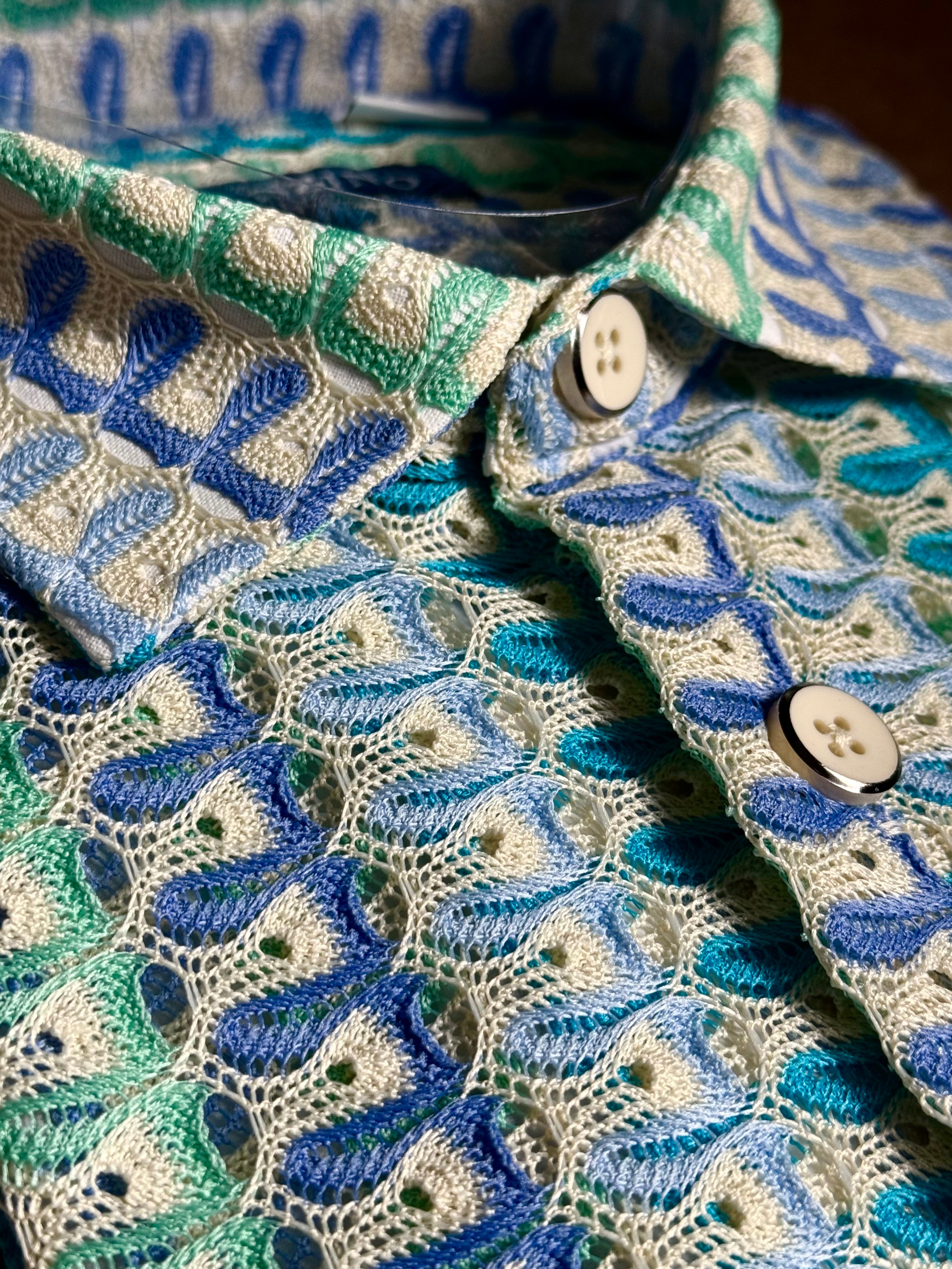 Lanzino "Woven" Short Sleeve Shirt (Aqua) 120