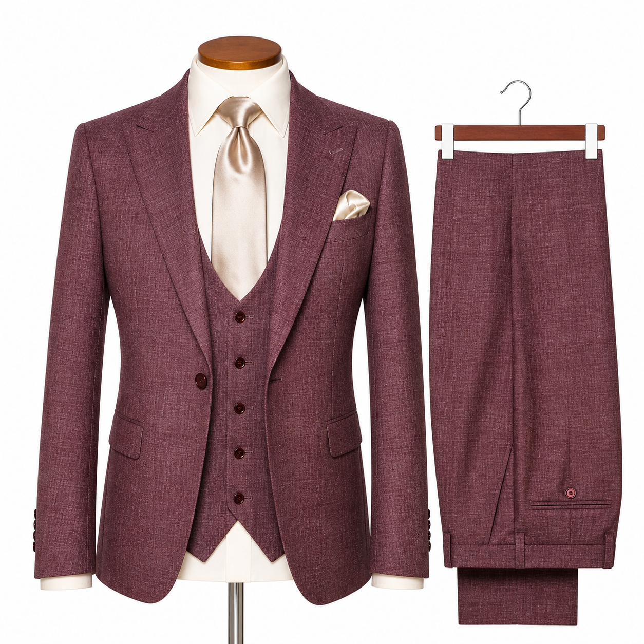Rossi Man Modern Fit 3-Piece Vested Suit - Light Burgundy 2016