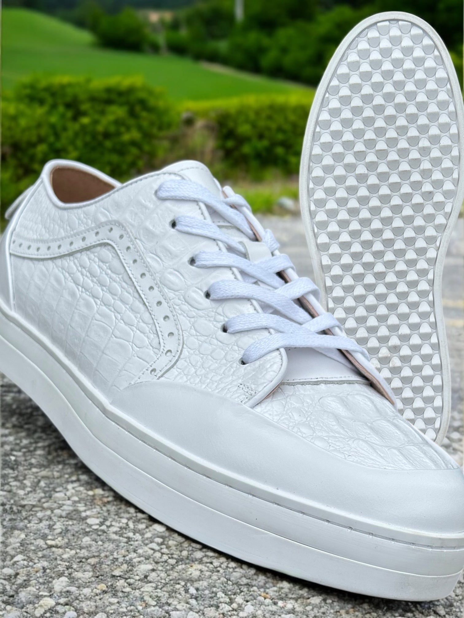 Giovani "Croco" Leather Sneaker (White)
