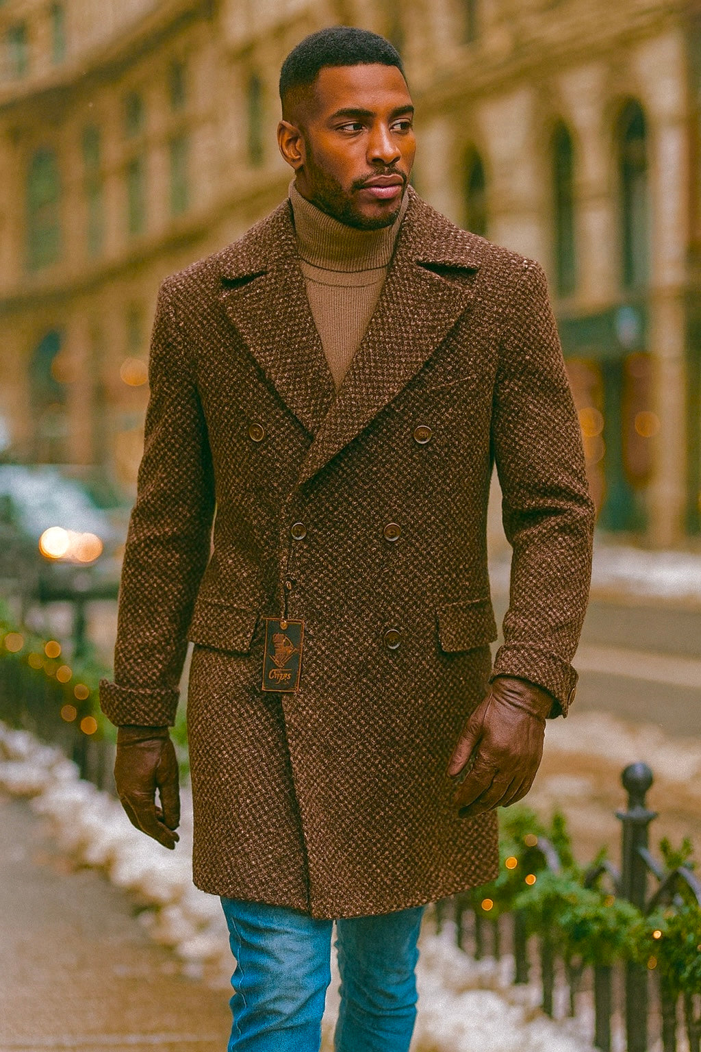 3/4 Length Double-Breasted Peacoat – Chestnut - Cigar Couture