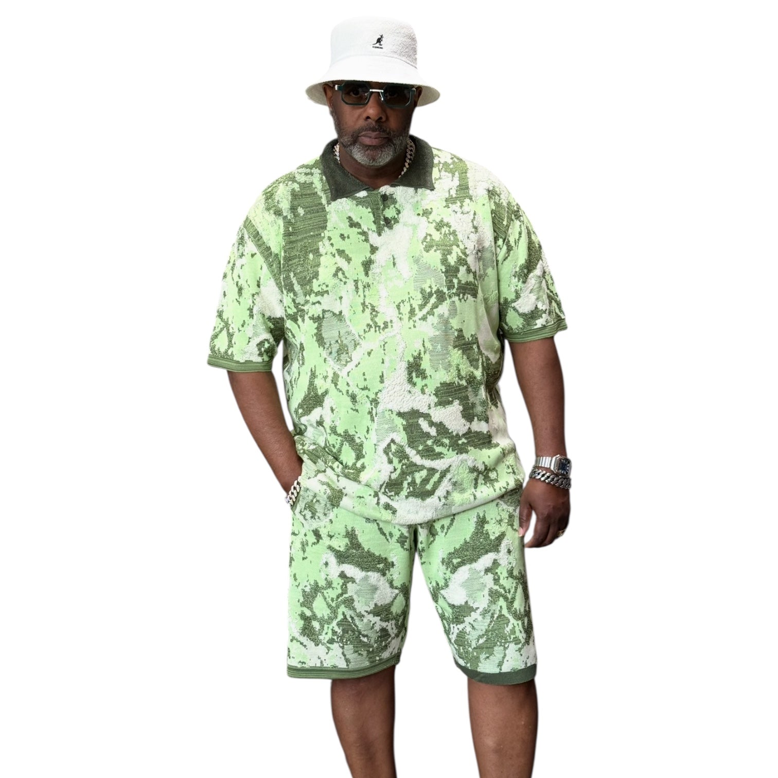 Men’s Jacquard Shorts Set – Relaxed Fit – Green 91031