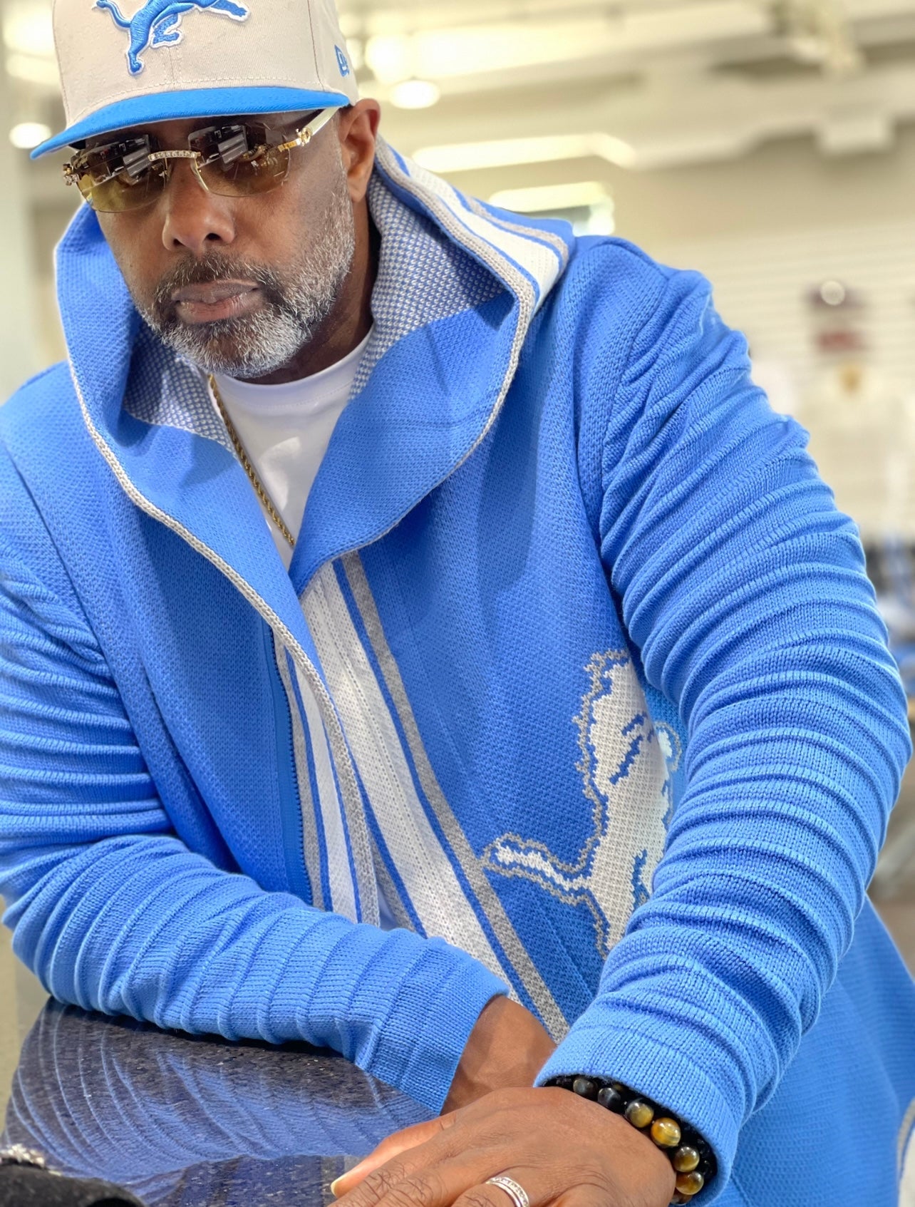 Detroit 3/4 Length Sweater Jacket – Blue