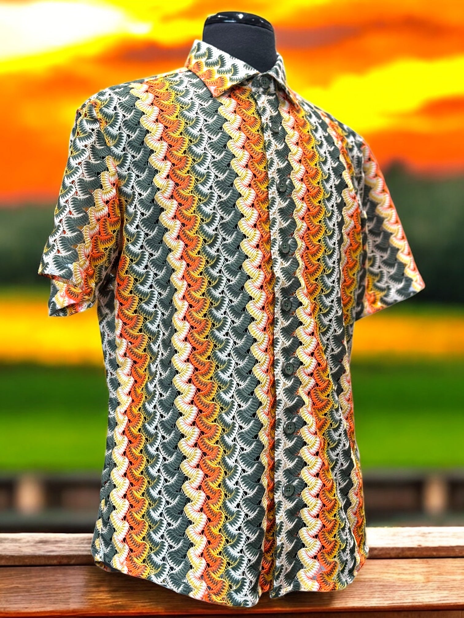 Lanzino "Woven" Short Sleeve Shirt (Olive) 119