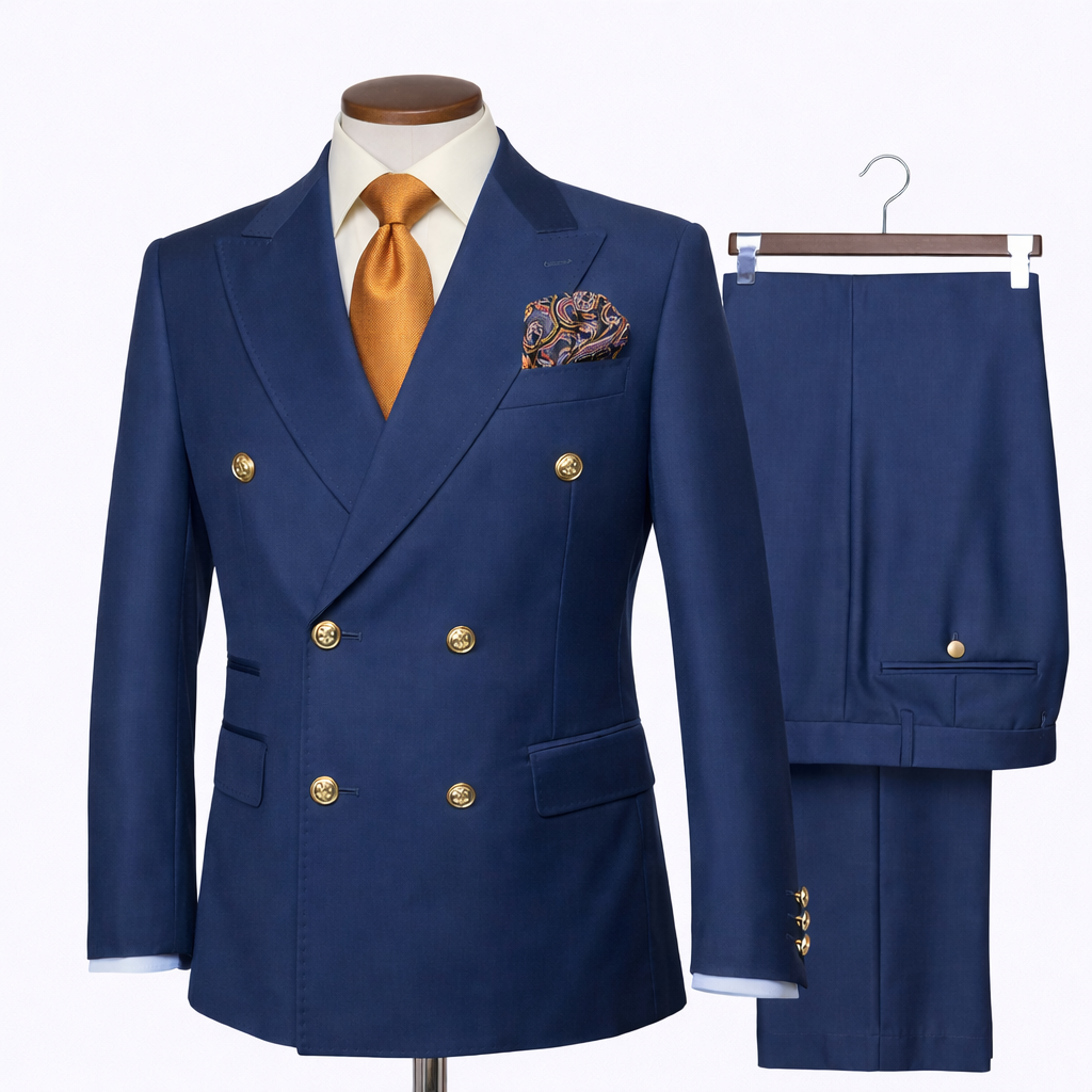 Rossi Man Navy Blue Double Breasted Men's Modern Slim Fit Suit