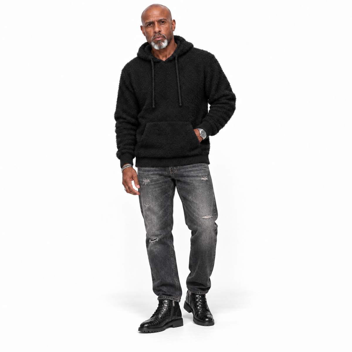 OIM Men’s Signature Textured Pullover Hoodie - Black