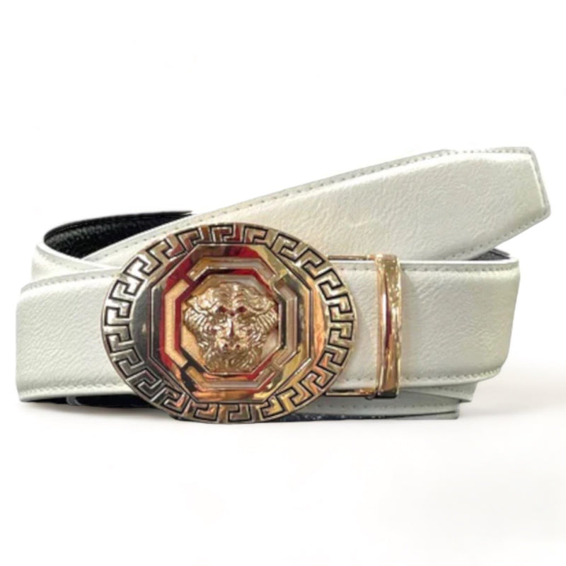 Designer fashion belt (White/Gold) Greek Key