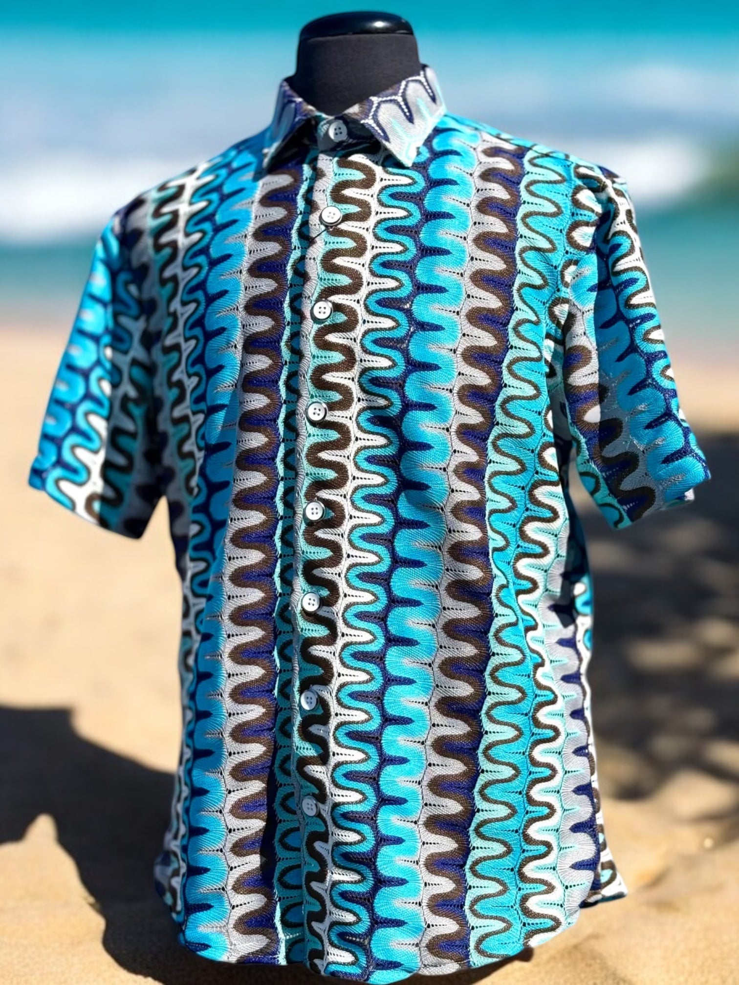 Lanzino "Woven" Short Sleeve Shirt (Navy) 121