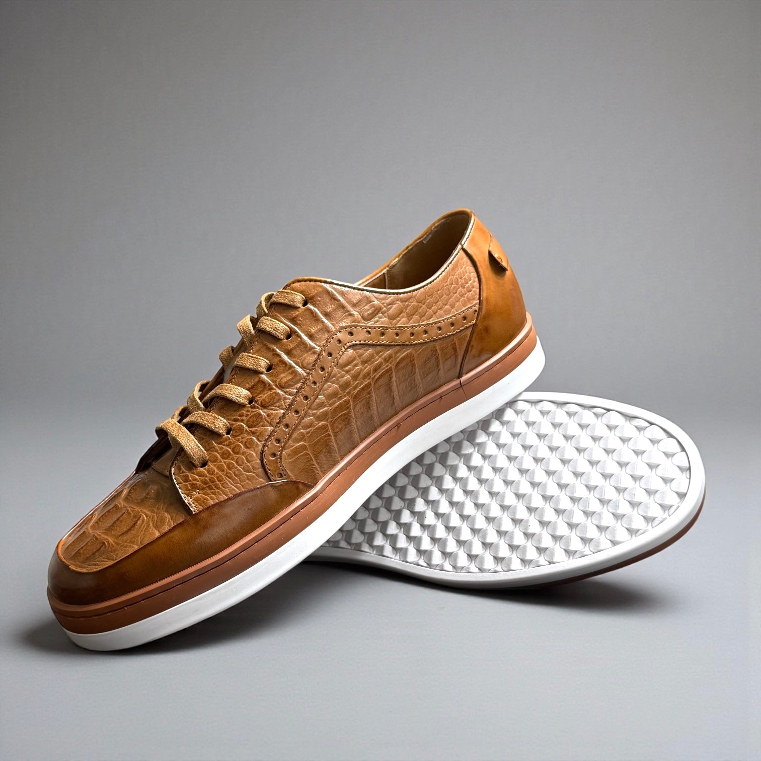 Giovanni Temo Men’s Croco Print Leather Sneaker - Tan