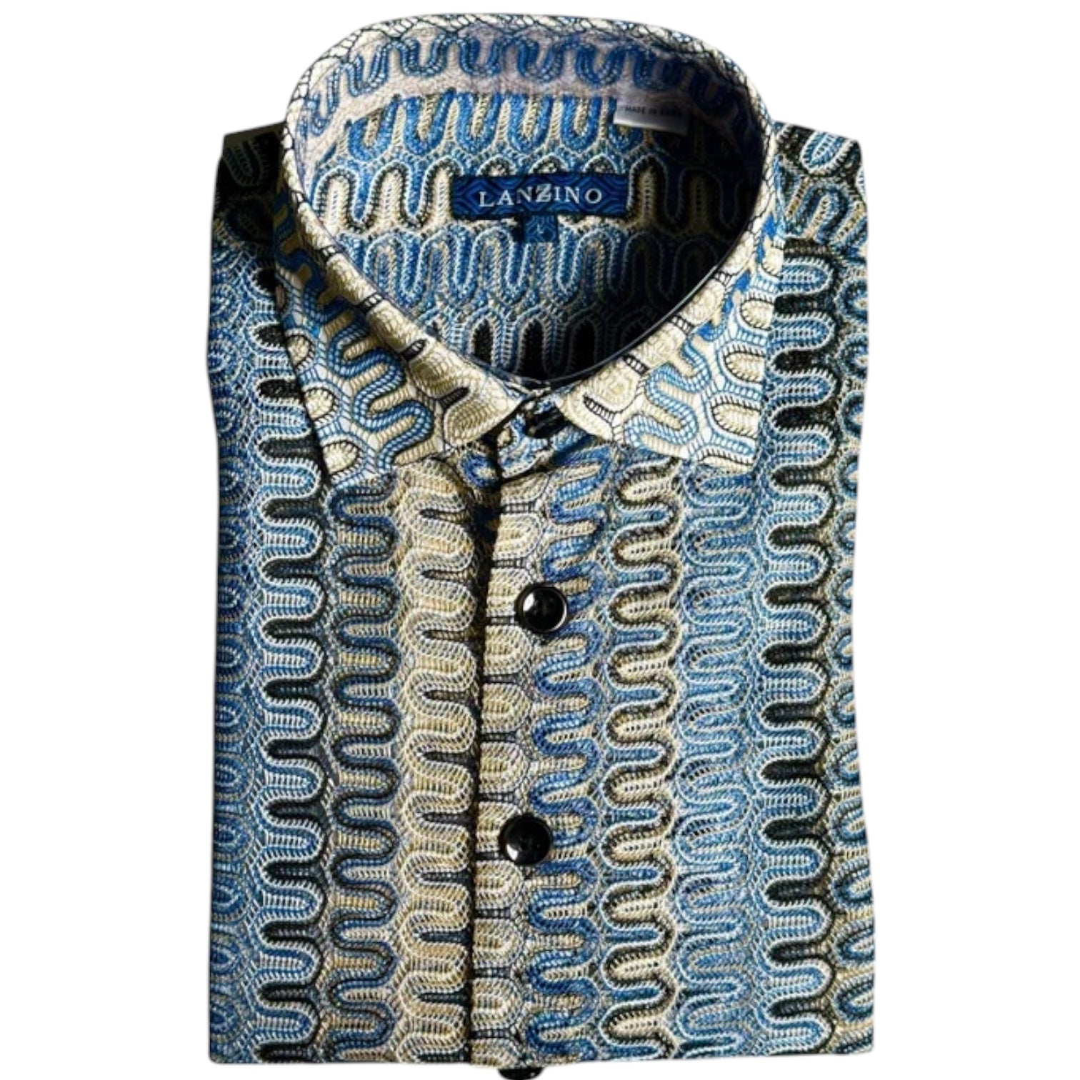 Lanzino "Woven" Short Sleeve Shirt (Blue) 116