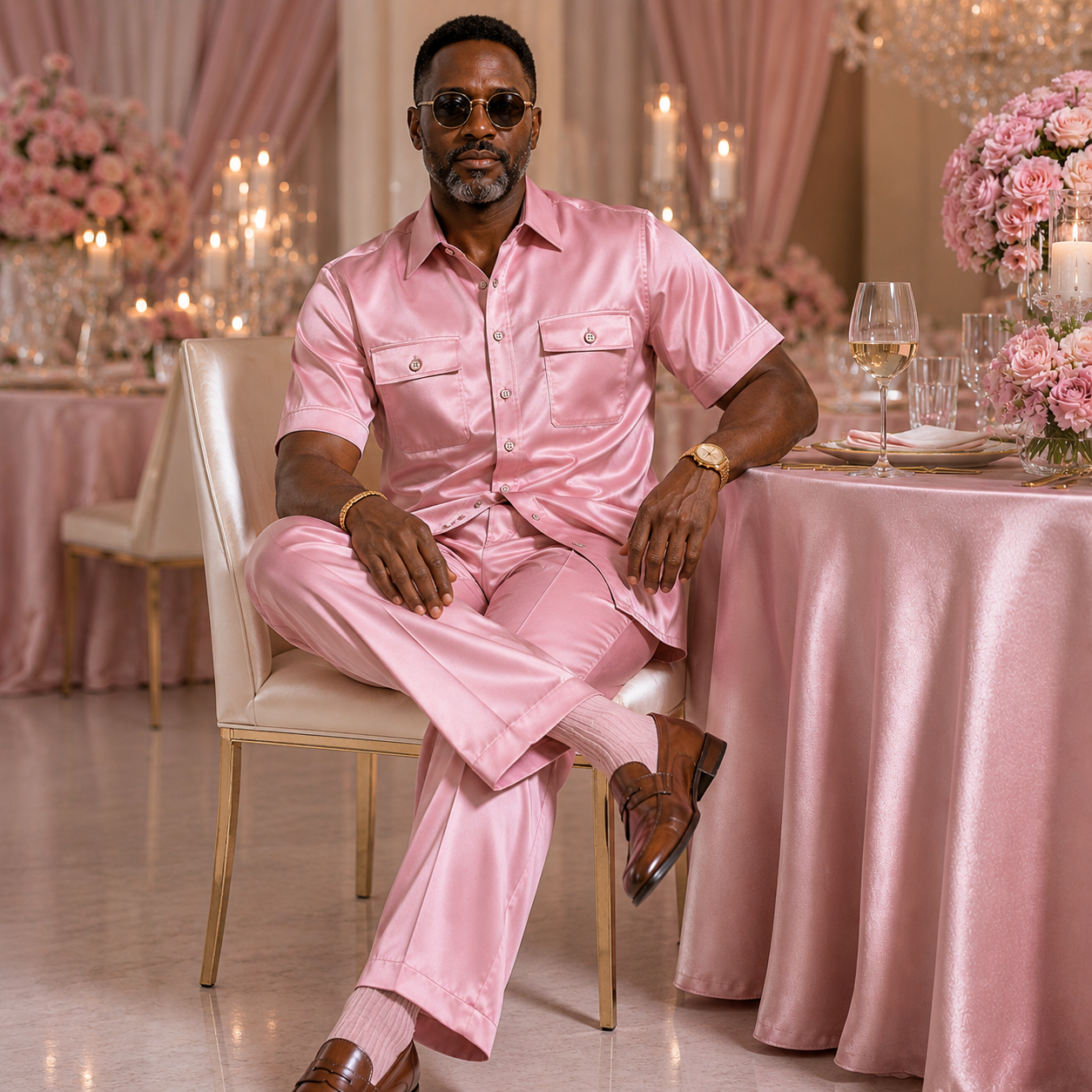 Lanzino Men's Silky Linen Pant Set – Blush