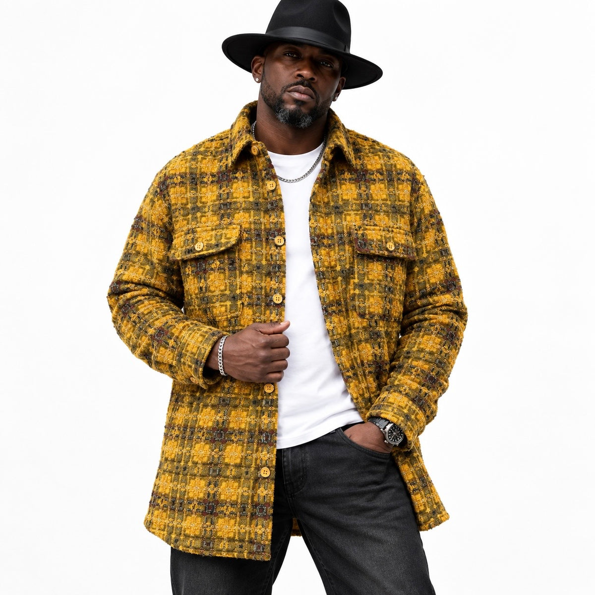 Lanzino Men’s Luxury Shirt Jacket – Gold Black Burgundy