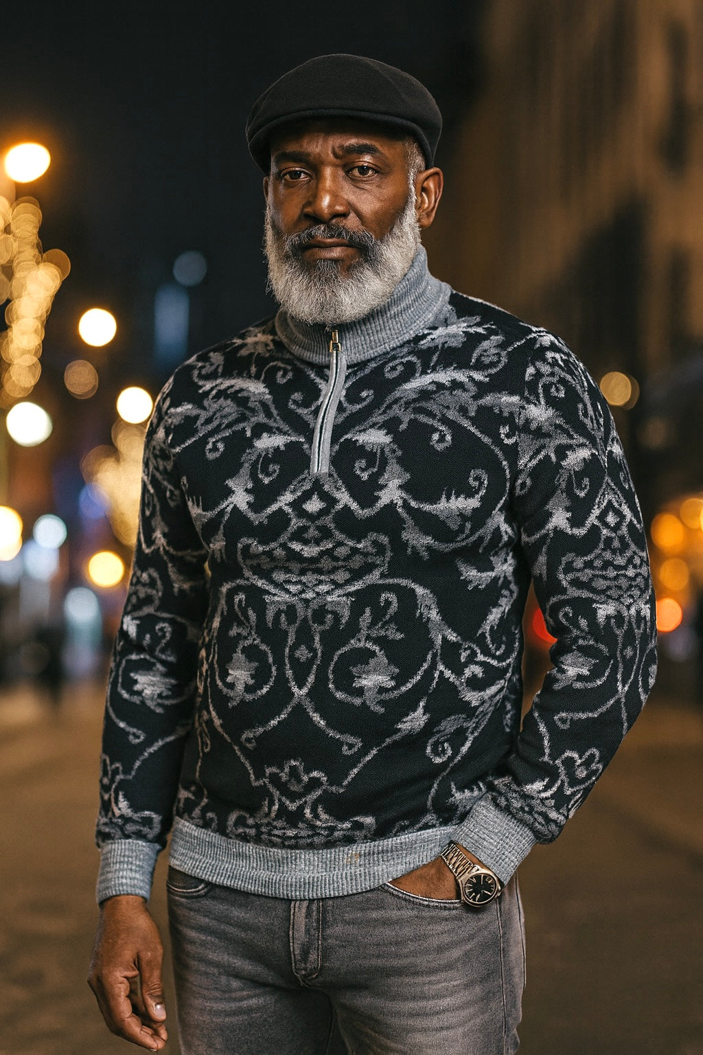 Prestige "Stanley" Half Zip Sweater (Black/Gray) 223