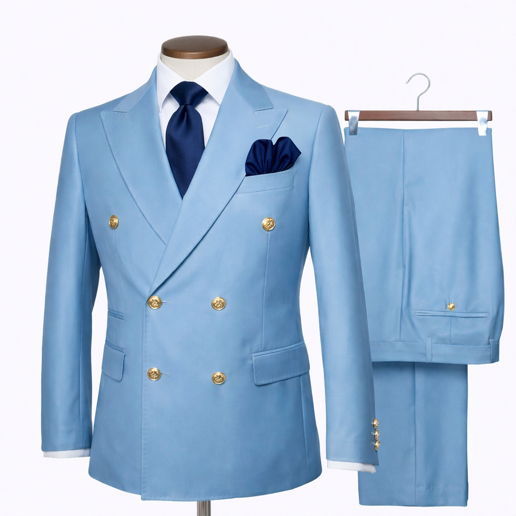 Rossi Man Sky Blue Double Breasted Men's Modern Slim Fit Suit