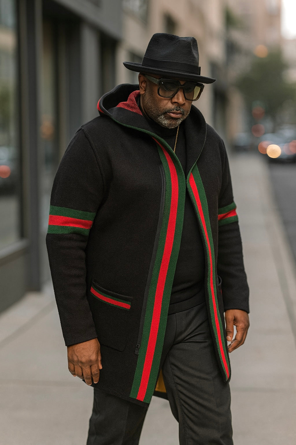 OIM "Designer" Cardigan 3/4 Length Sweater Jacket (Black/Red)