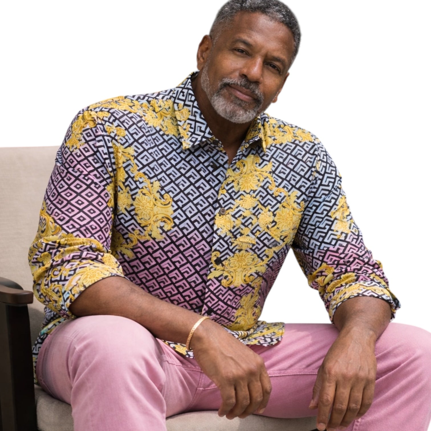 Inserch Grecian Print Satin Shirt – Multi LS053