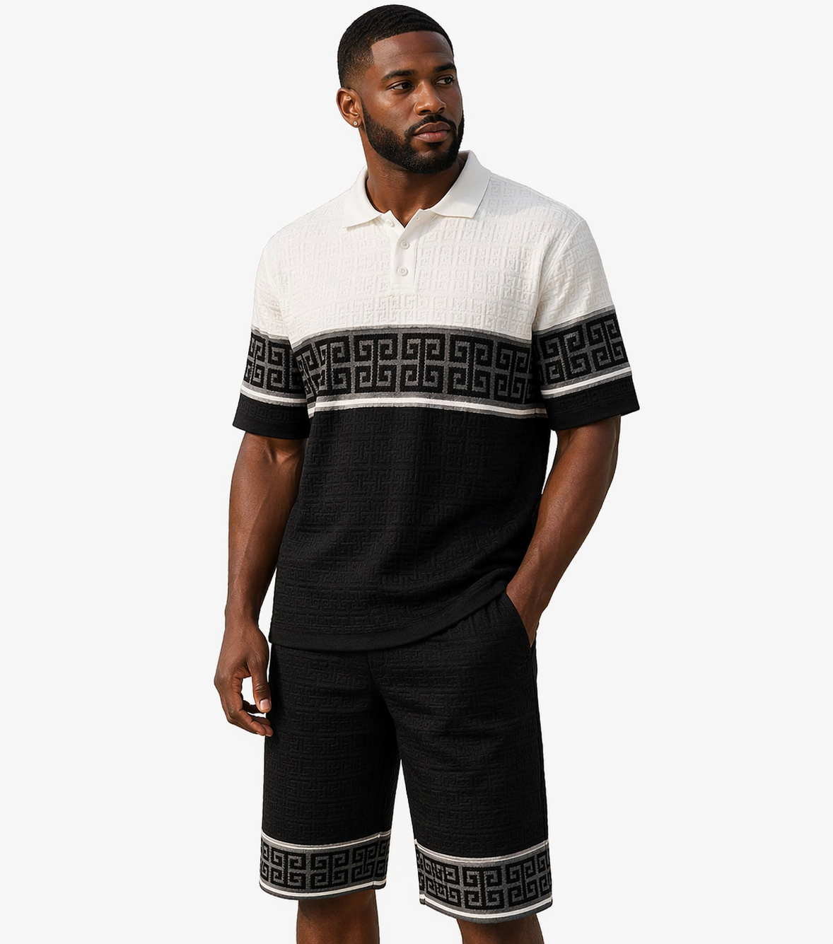 Stacy Adams Greek Key Short Set - Black White