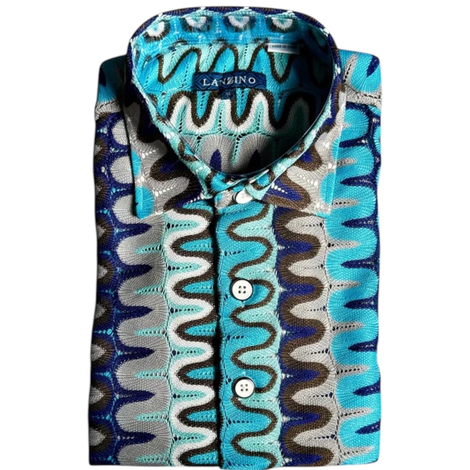 Lanzino "Woven" Short Sleeve Shirt (Navy) 121