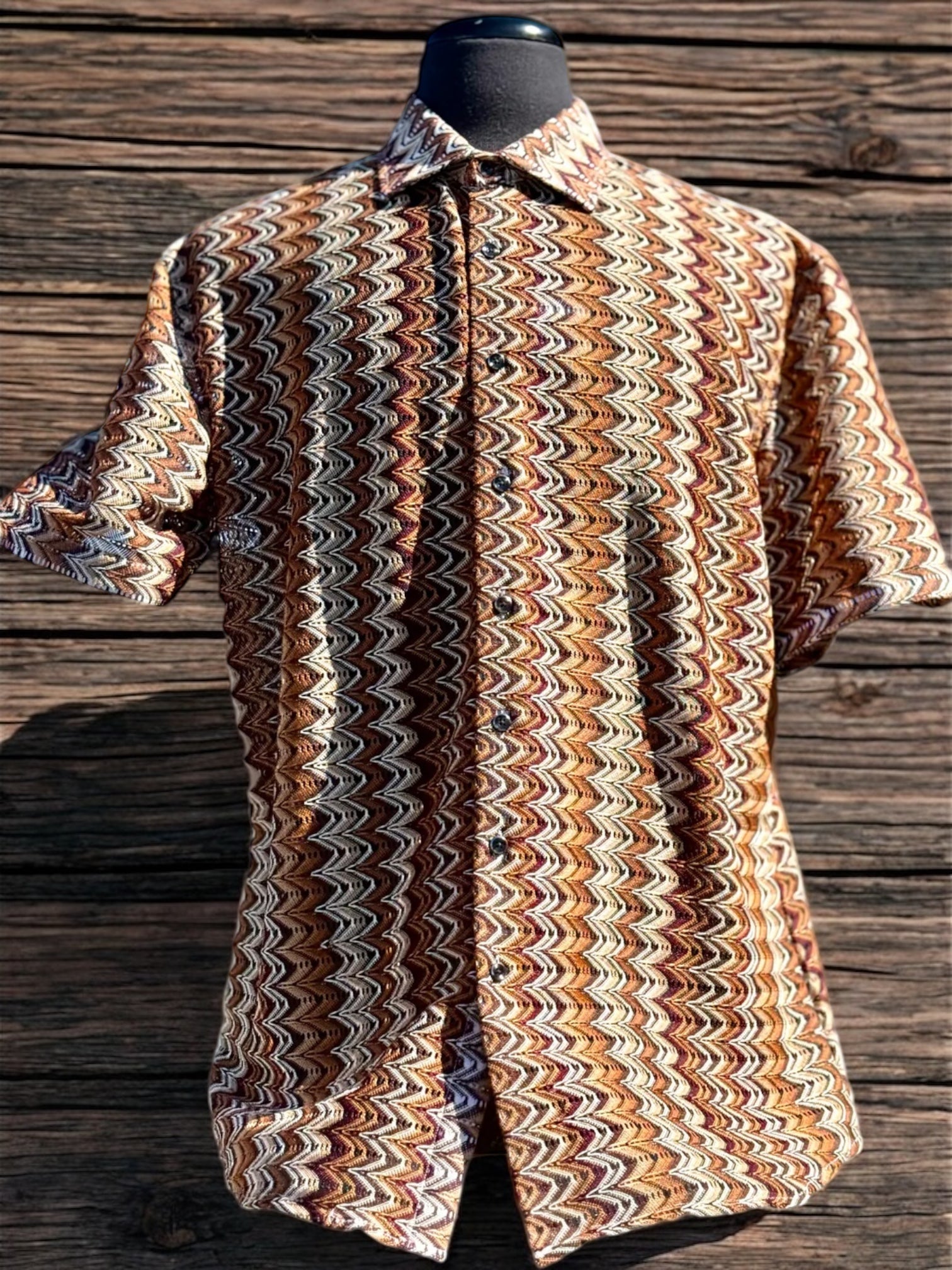 Lanzino Men's Woven Short Sleeve Button-Up Shirt Brown – 118