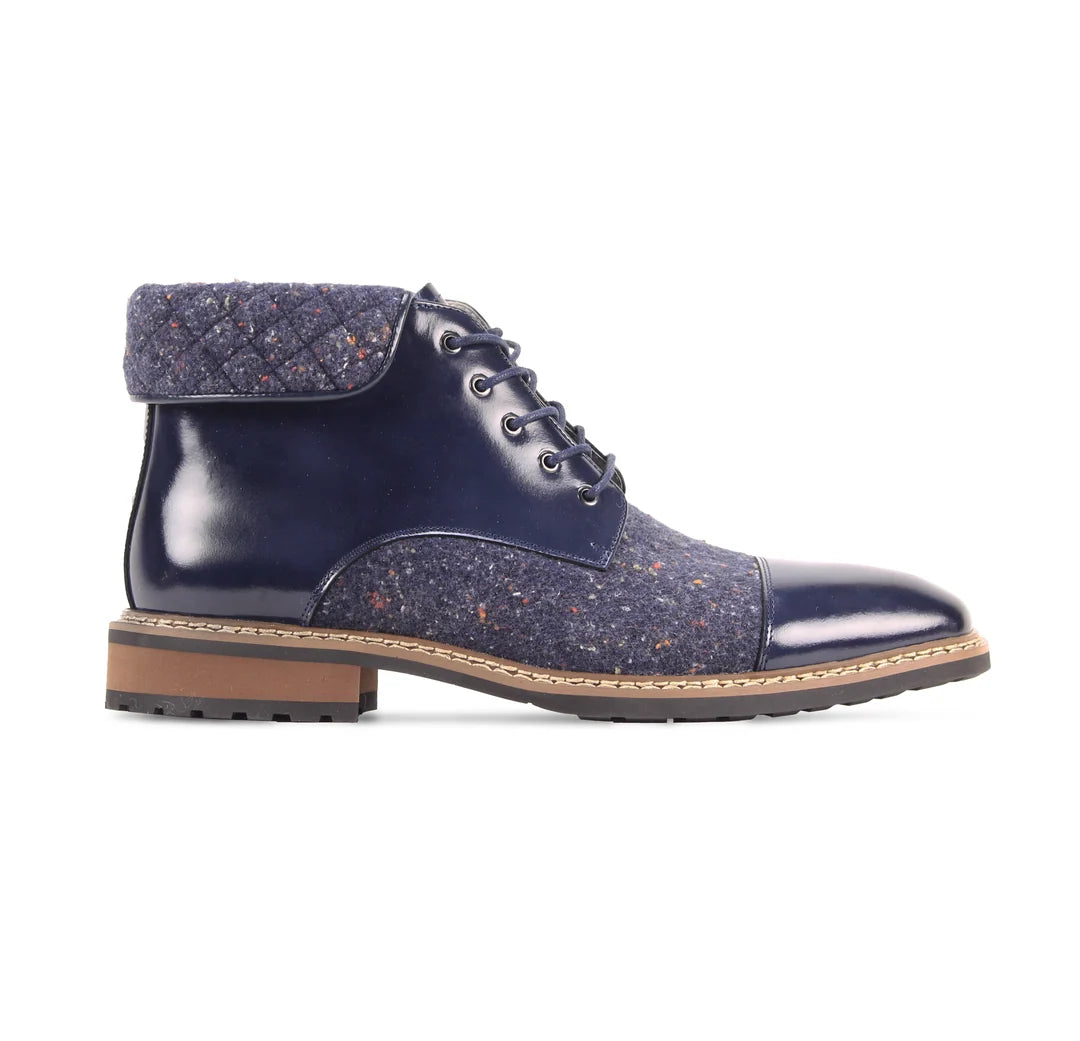 Giovanni Stuart Textured Cap Toe Leather Boots – Navy