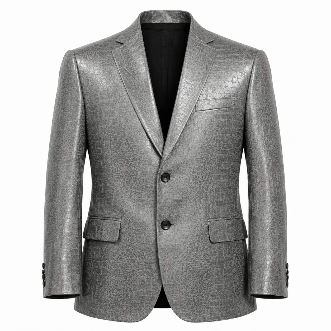 Men’s Croc Embossed Vegan Leather Blazer – Gray
