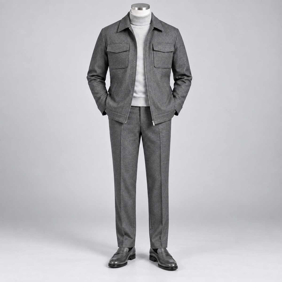 Robert Lewis Signature Zip-Front Jacket Pant Set - Gray