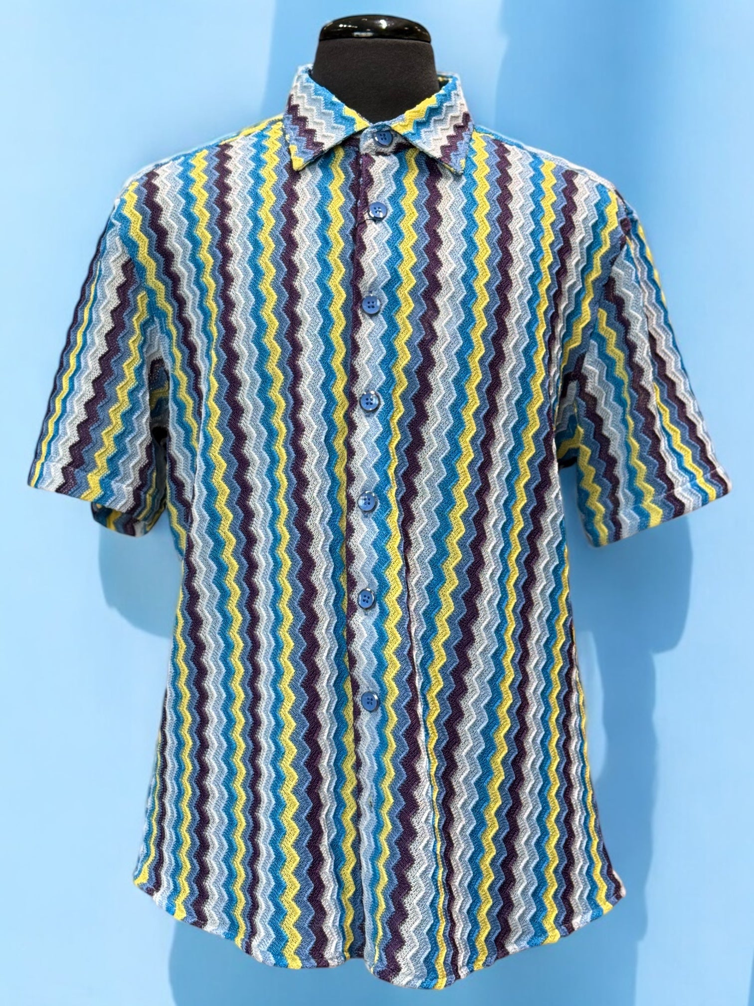 Lanzino "Woven" Short Sleeve Shirt (Blue) 107