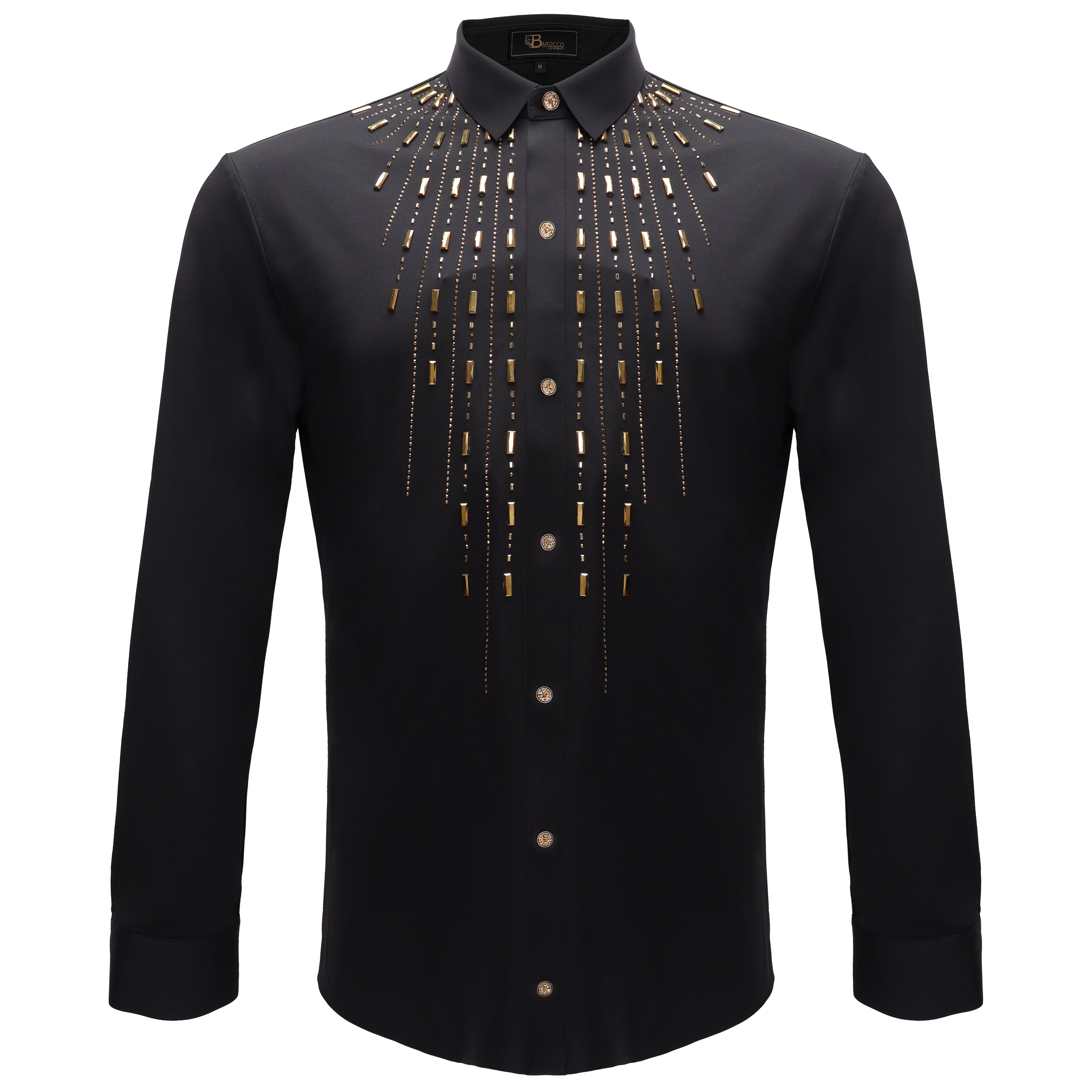 Crystal Flex Button-Up Shirt BLACK/GOLD