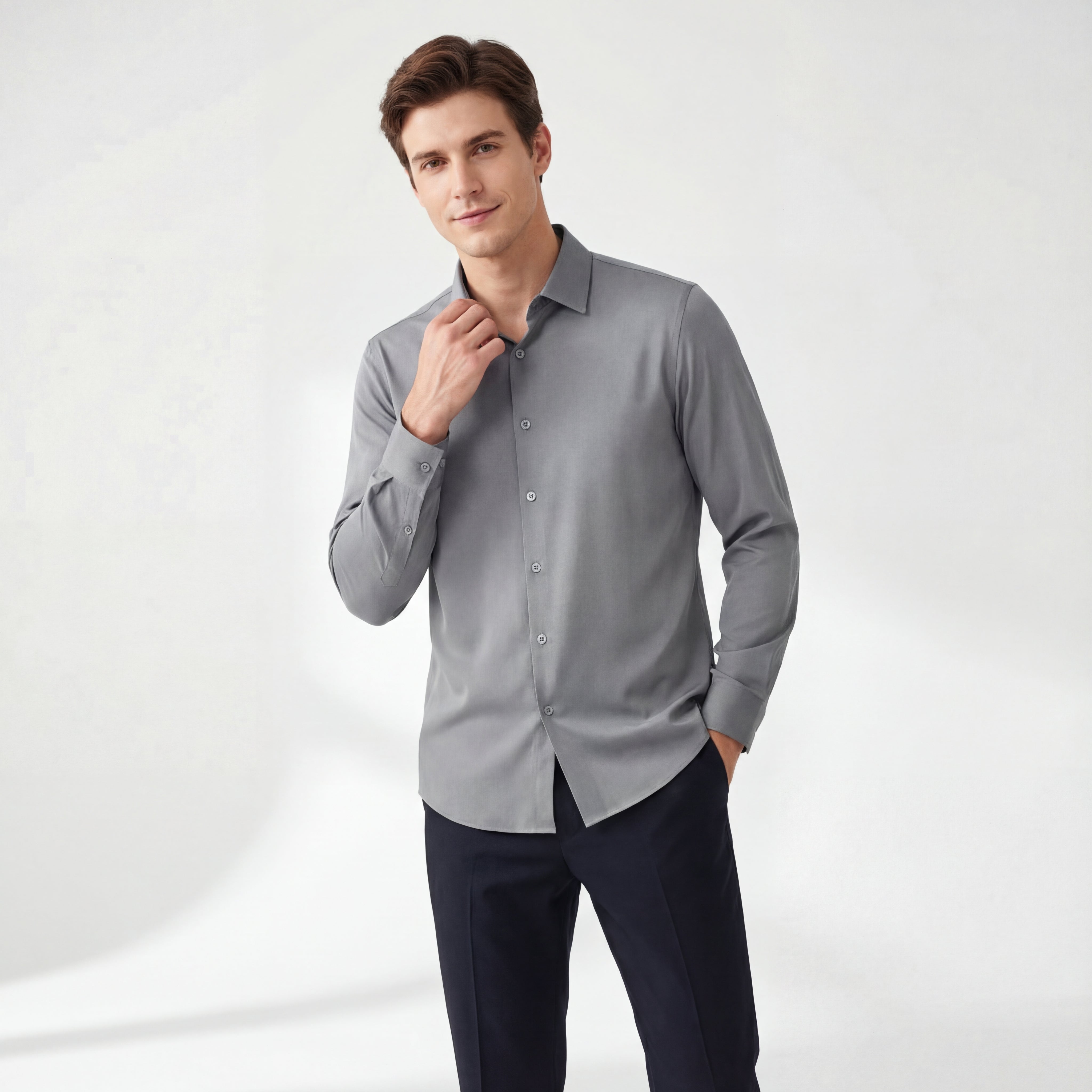 SIGNATURE SATIN STITCHLESS LS Shirt GREY