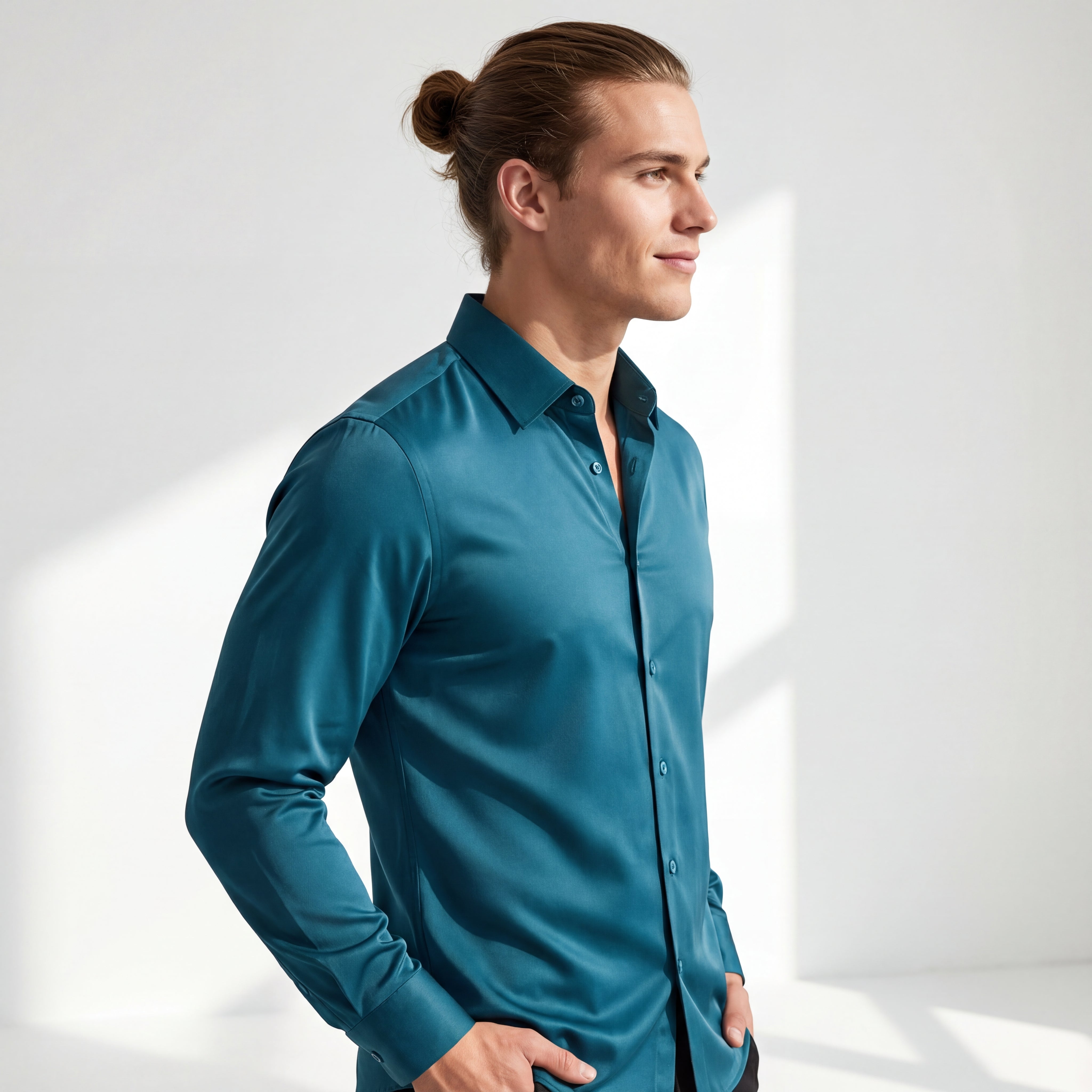 SIGNATURE SATIN STITCHLESS LS Shirt TEAL