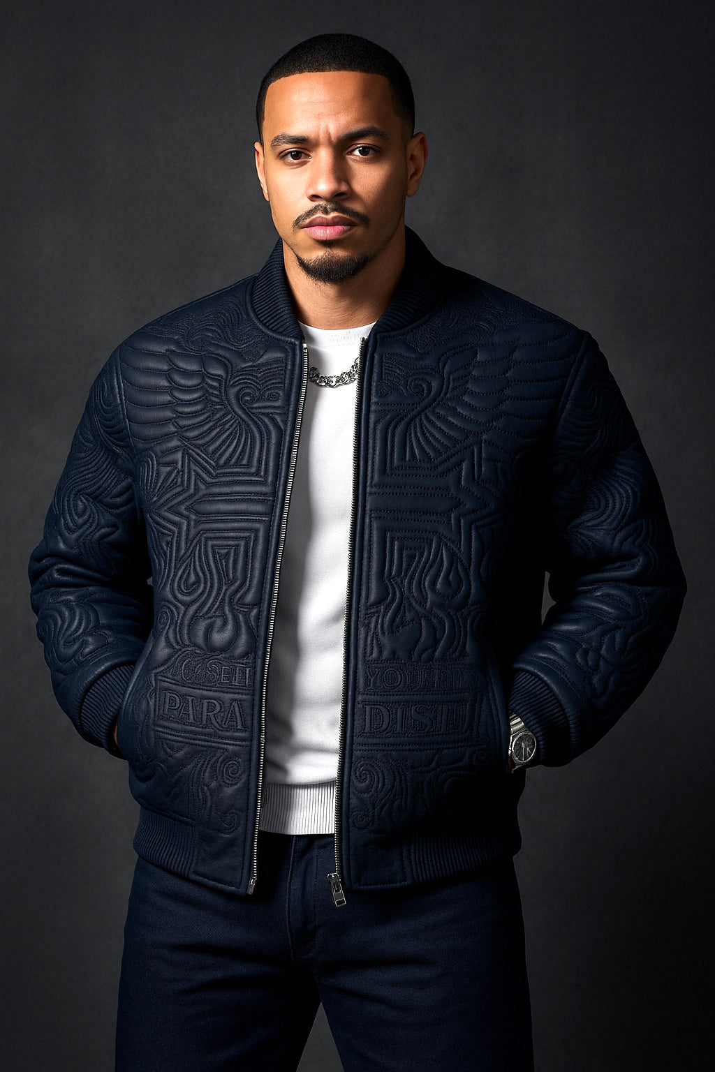 Graphic Bomber Jacket (Navy)