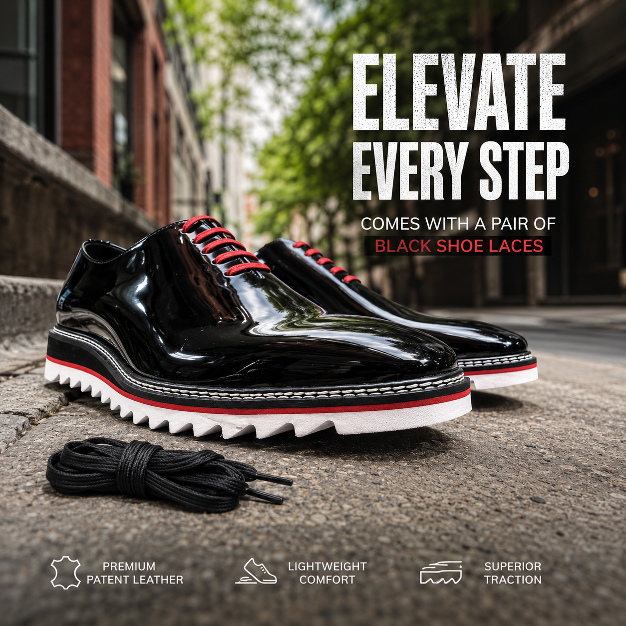 Giovanni Ruben Men’s Patent Leather Oxford Shoe: Black