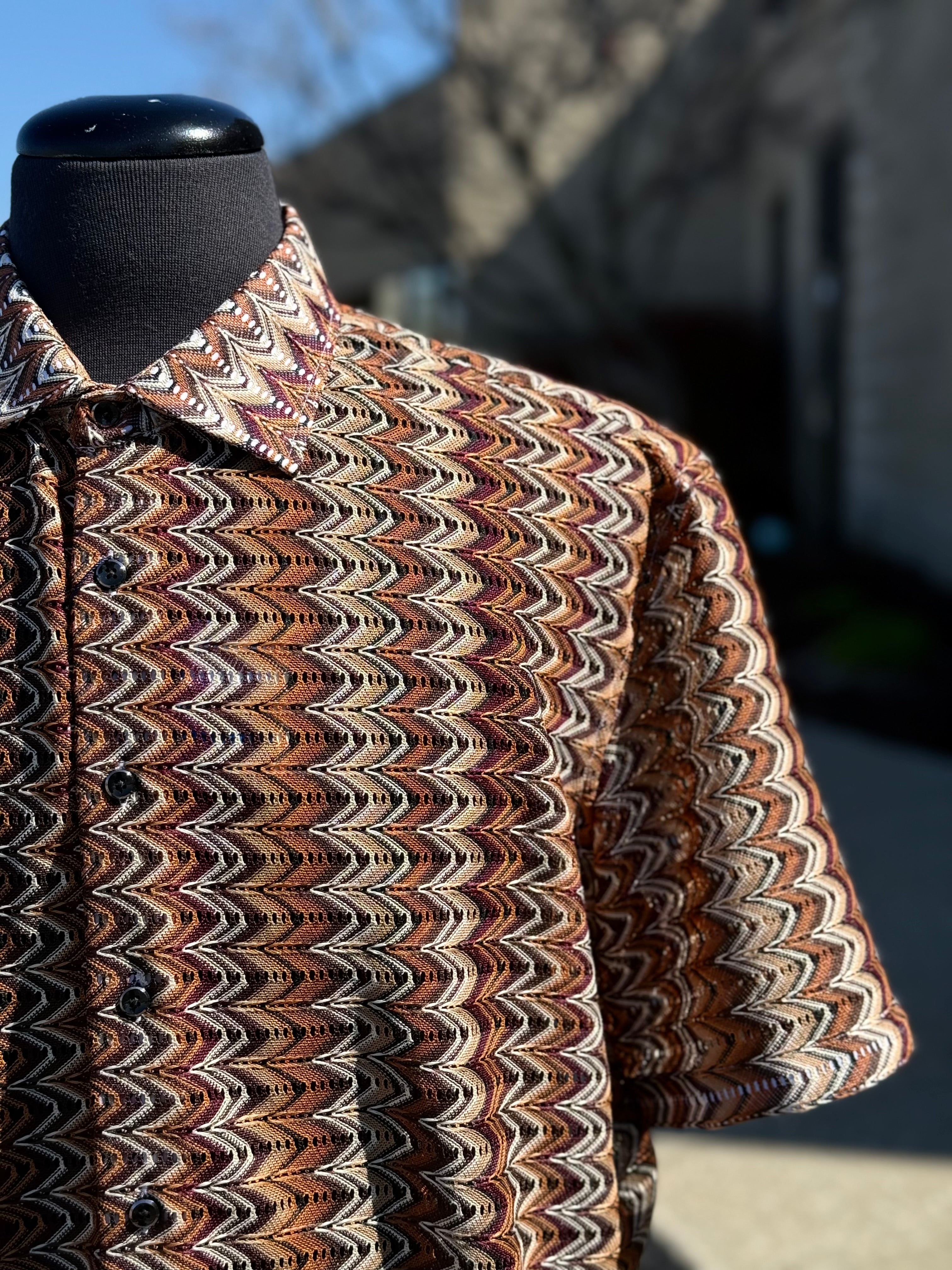 Lanzino "Woven" Short Sleeve Shirt (Brown) 118