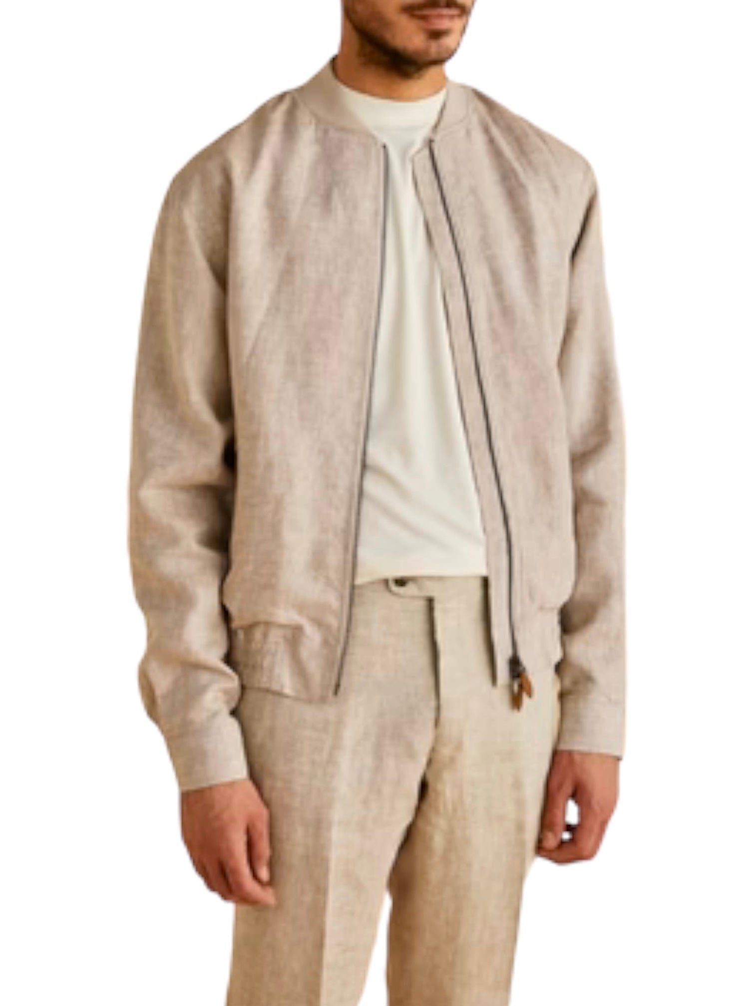 Inserch Linen Bomber Jacket Suit (Oatmeal)