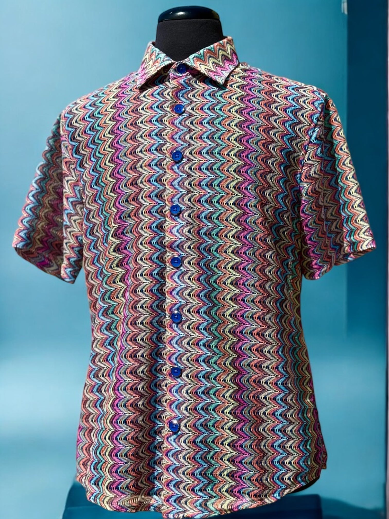 Lanzino "Woven" Short Sleeve Shirt (Royal) 118