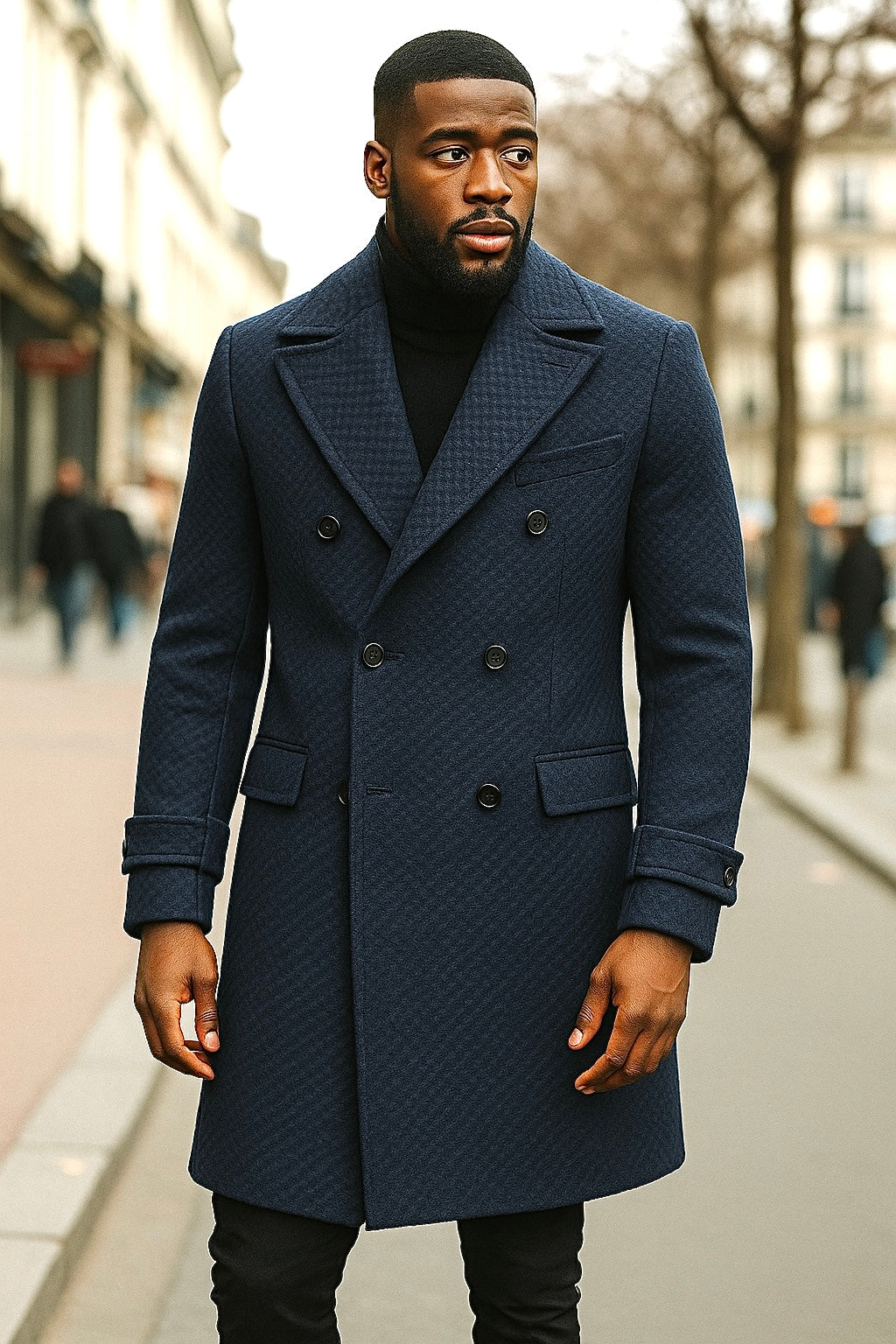 Cigar "Caskade" 3/4 Length Woven DB Peacoat (Midnight Navy)