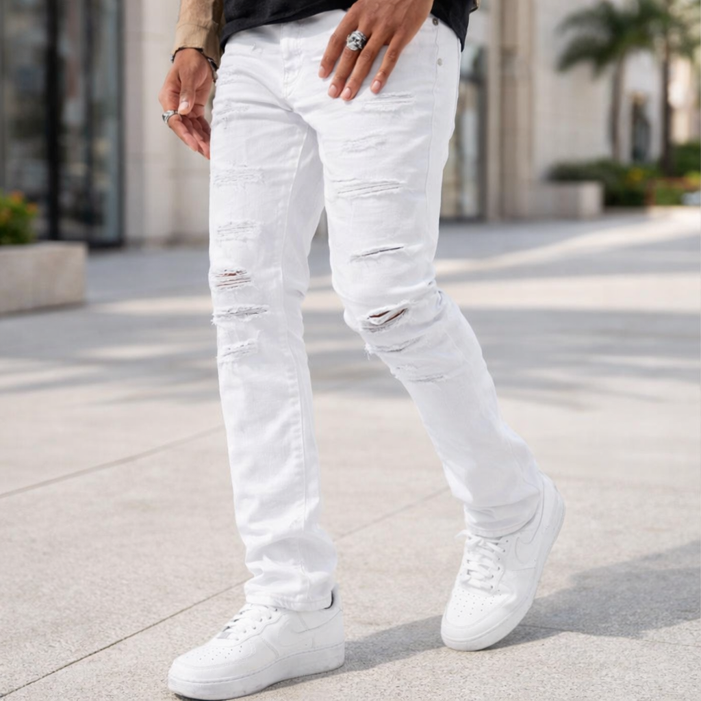 Jordan Craig Collins Straight Fit Distressed Jeans Men's – White JC990R