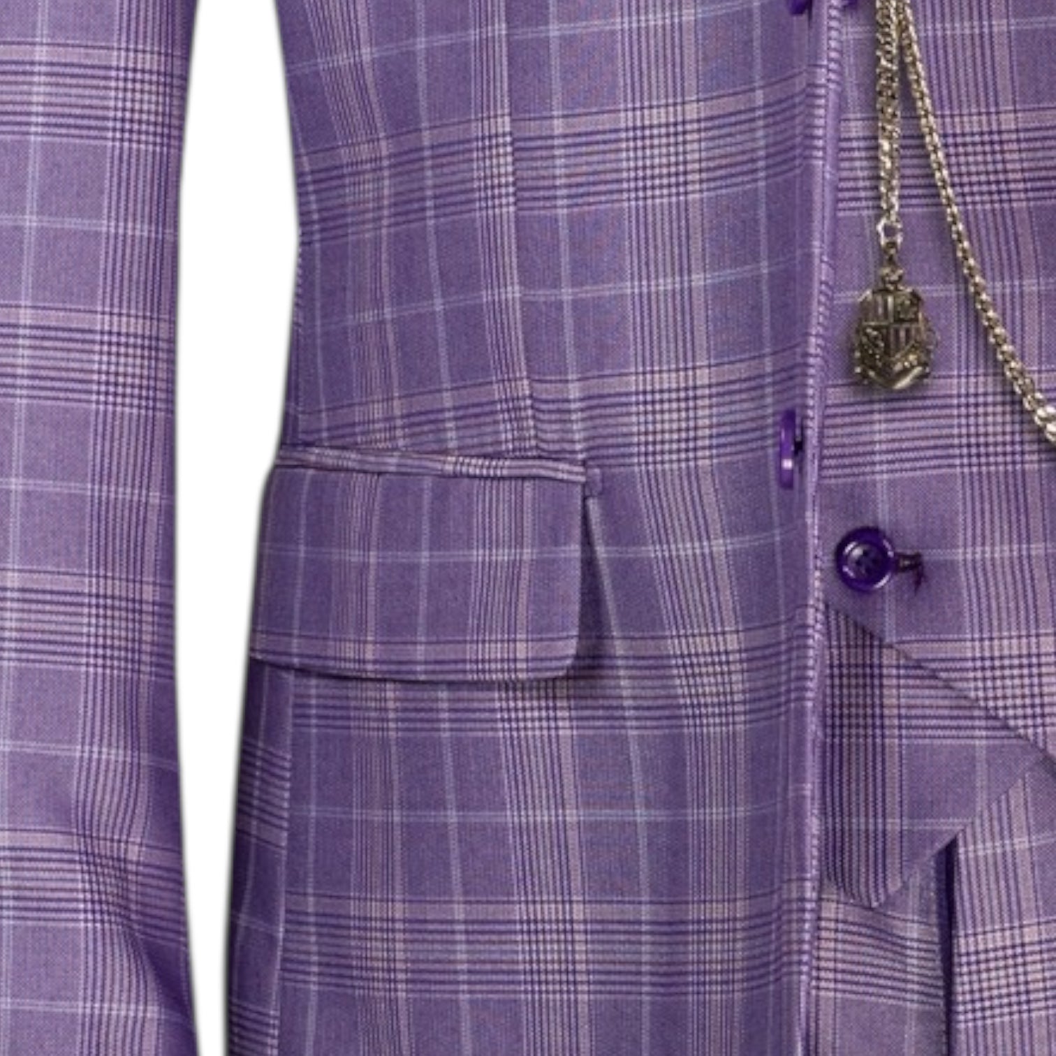 Men’s Glen Plaid 3 Piece Suit – Light Purple Regular Fit Double Breasted Vest V2RW7