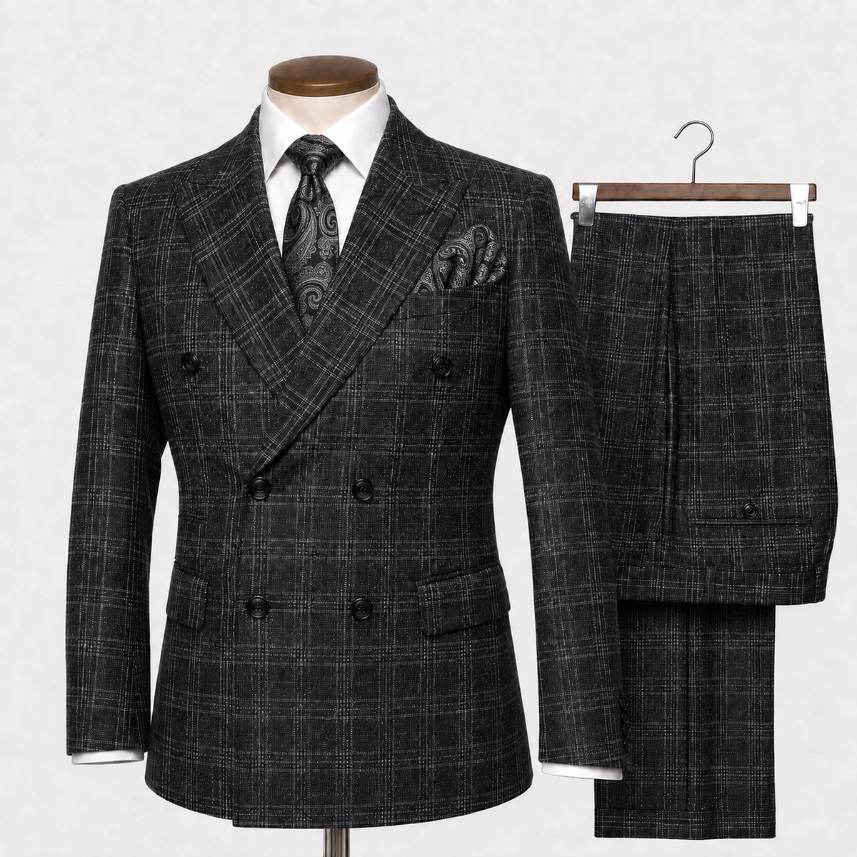 Rossi Man Double Breast Modern Fit Suit: Black Charcoal - MilanoRm2019