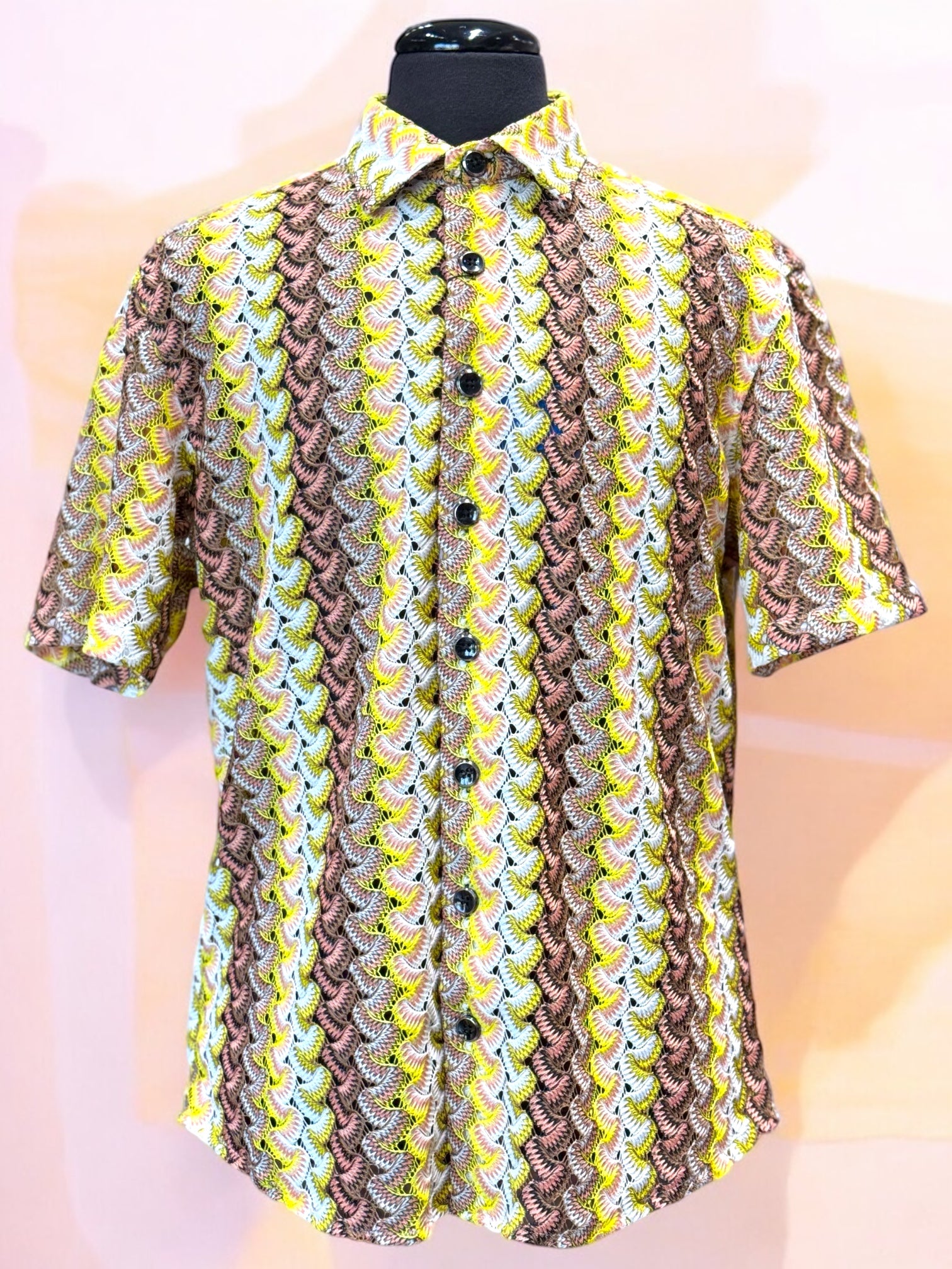 Lanzino "Woven" Short Sleeve Shirt (Yellow) 102