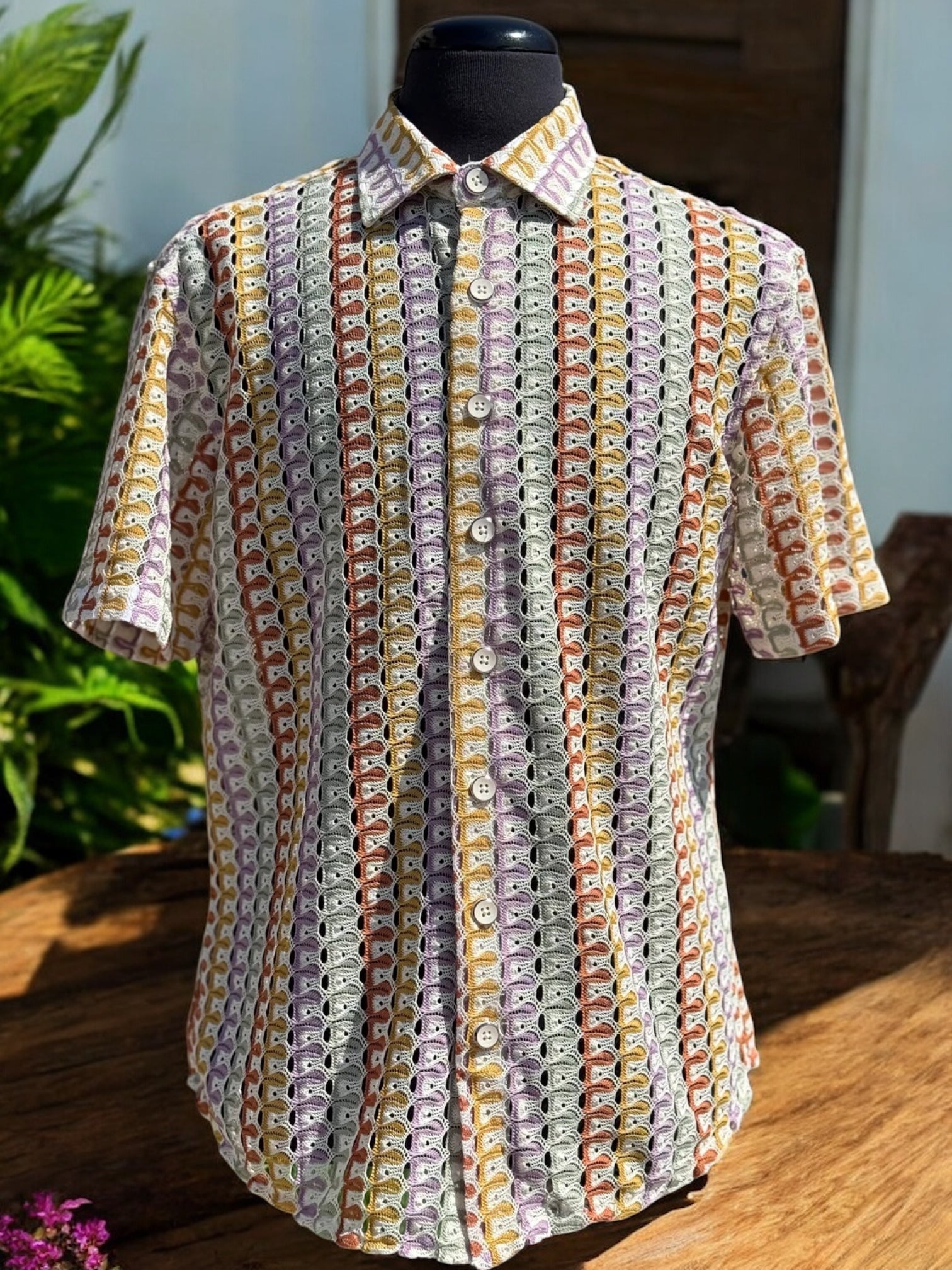 Lanzino "Woven" Short Sleeve Shirt (Tan) 120